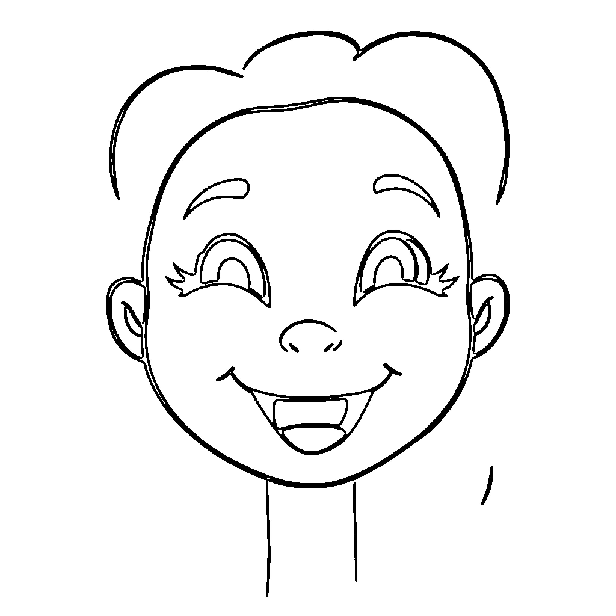 Face of a happy cartoon boy Coloring Page (free black-and-white line drawing printable PDF for all, from beginners to advanced learners, including children, teens, adults, and seniors)