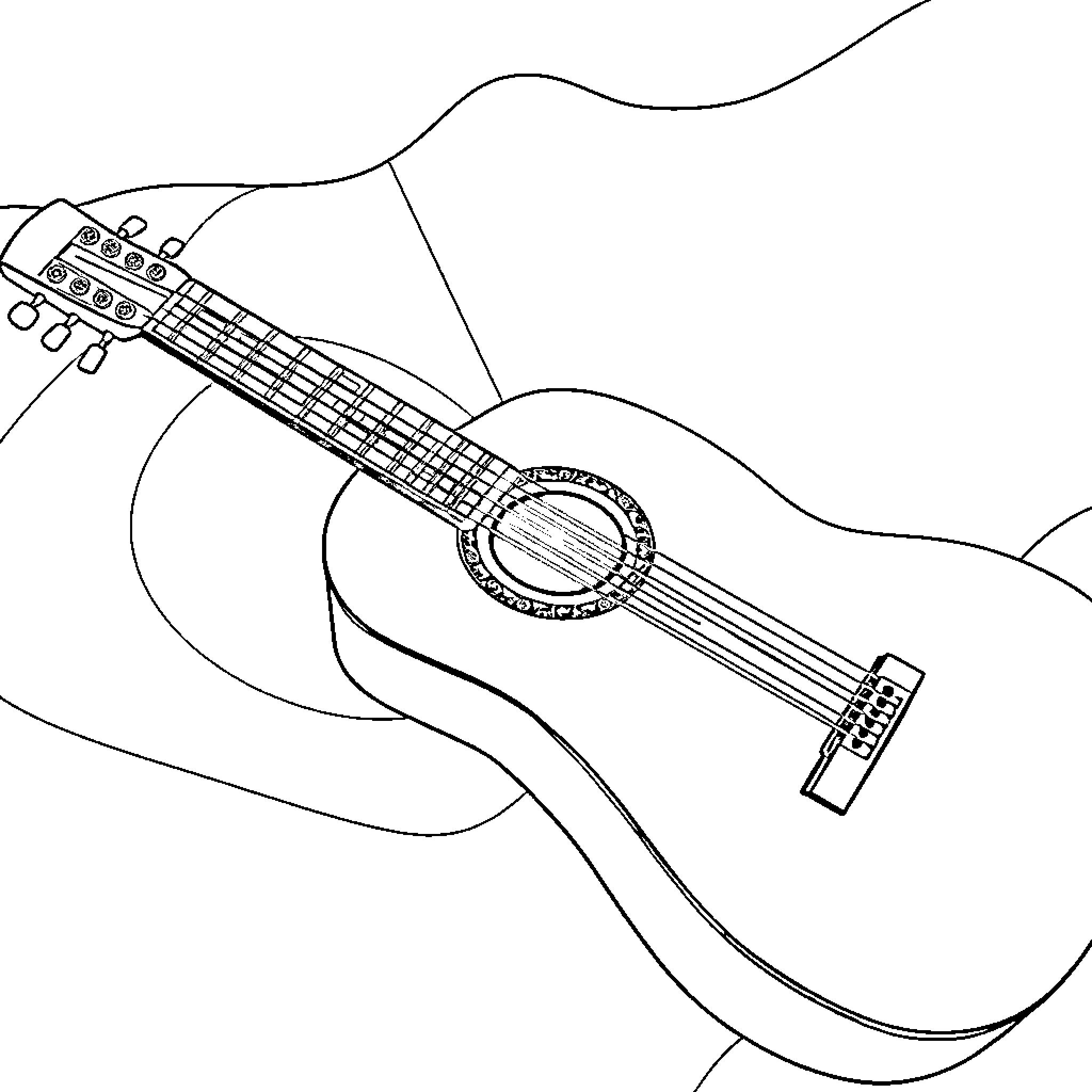 Guitar in abstract artistic sketch Coloring Page (free black-and-white line drawing printable PDF for all, from beginners to advanced learners, including children, teens, adults, and seniors)