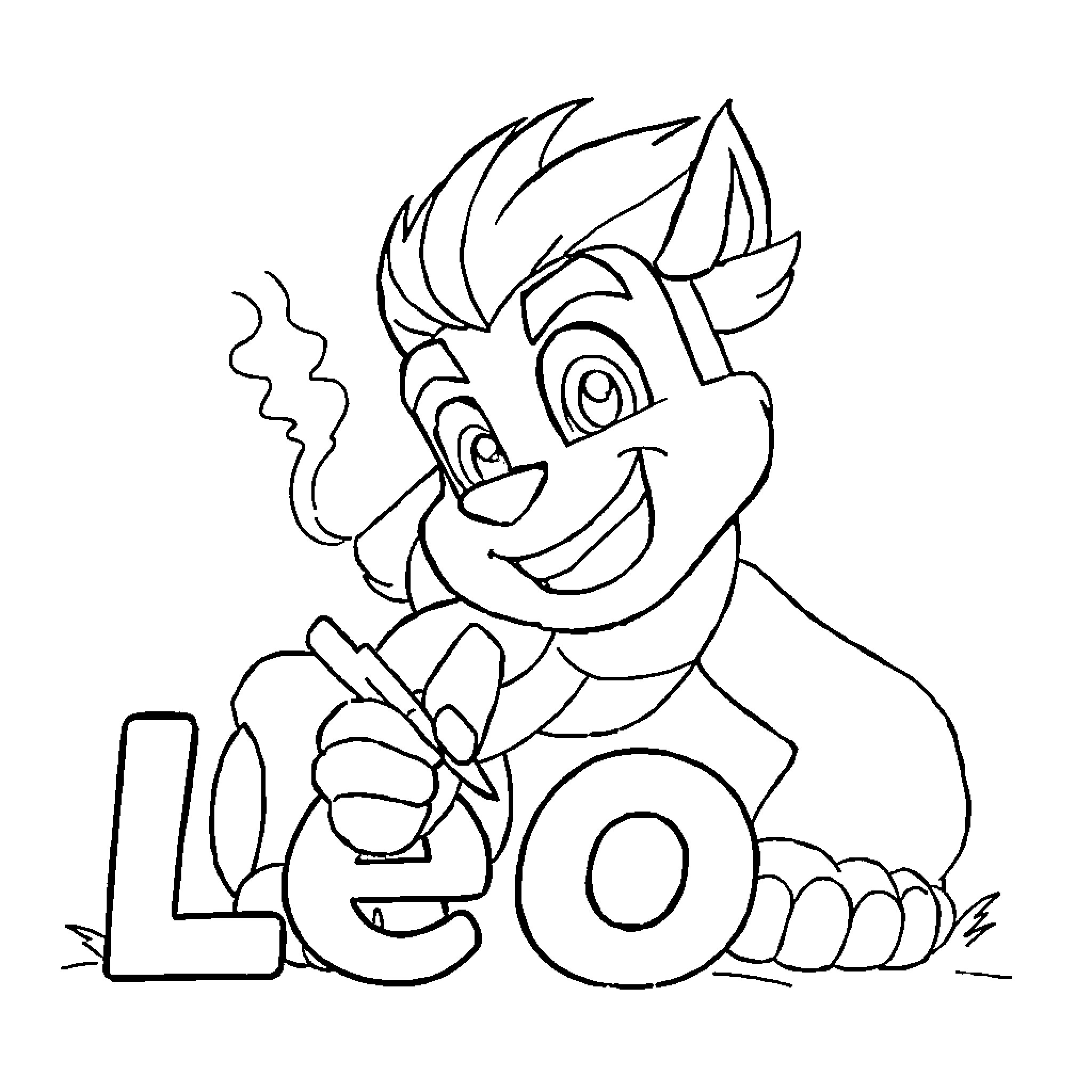 Blaze the Smiling Character with Name Coloring Page (free black-and-white line drawing printable PDF for all, from beginners to advanced learners, including children, teens, adults, and seniors)