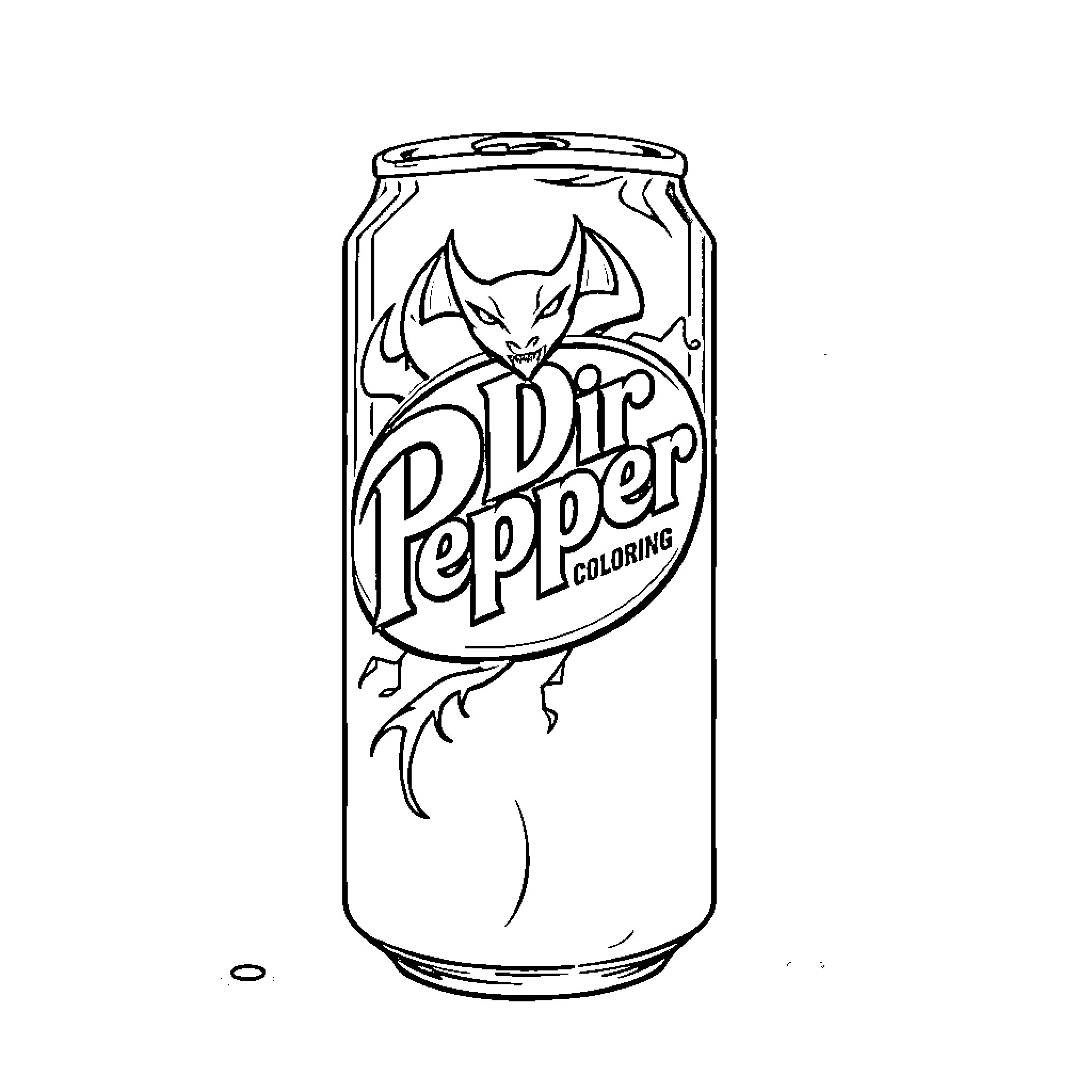 Devil-themed soda can with playful character Coloring Page (free black-and-white line drawing printable PDF for all, from beginners to advanced learners, including children, teens, adults, and seniors)