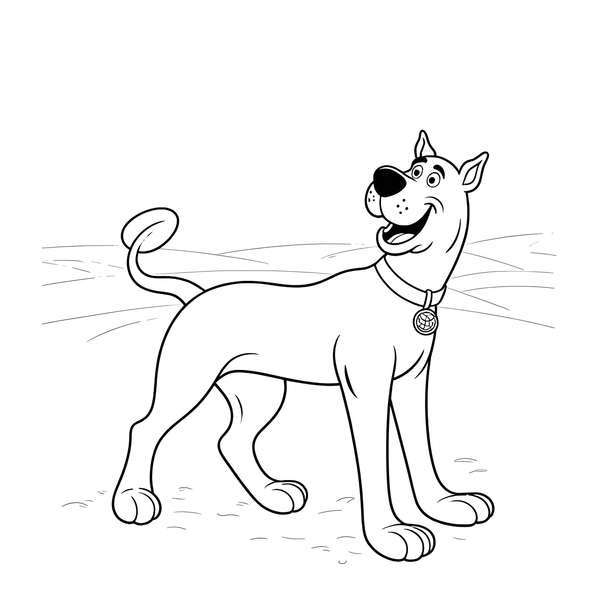 Scooby Doo in the Countryside Coloring Page (free black-and-white line drawing printable PDF for all, from beginners to advanced learners, including children, teens, adults, and seniors)