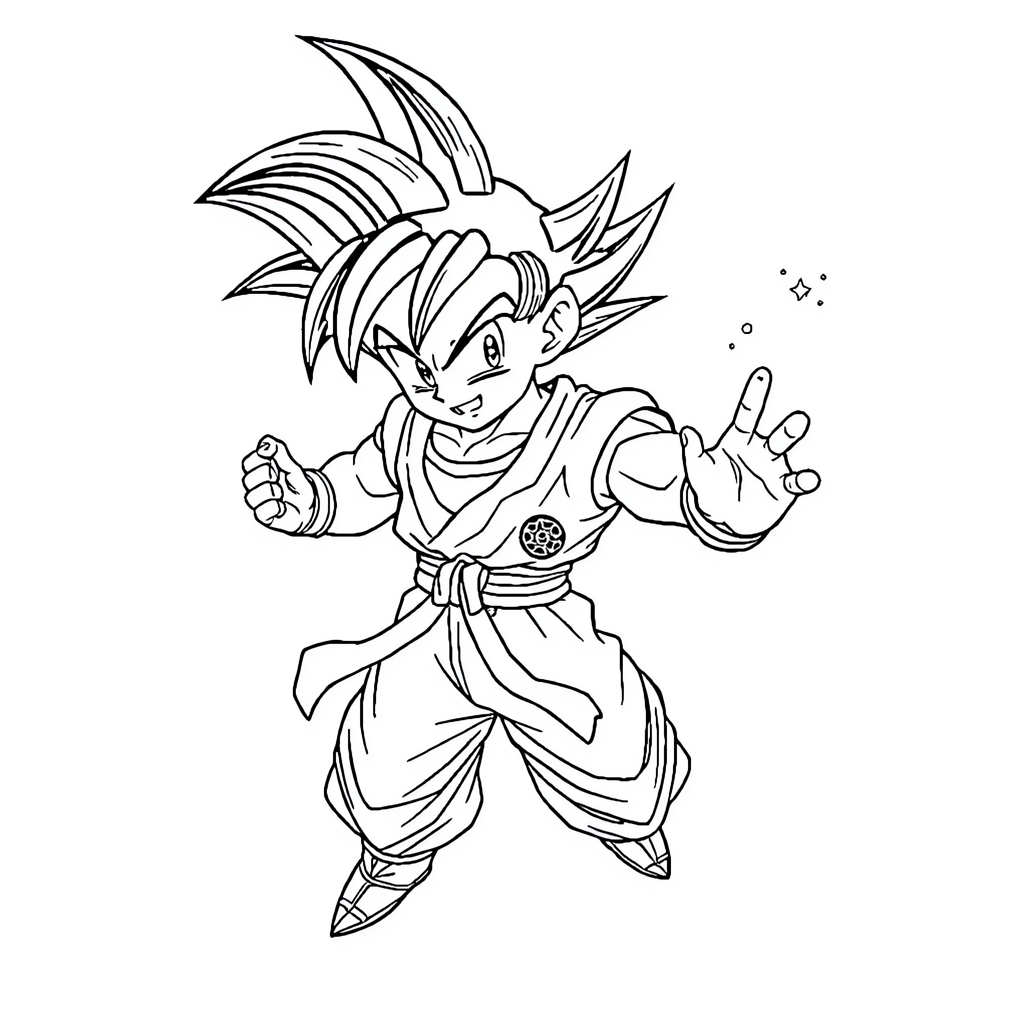 Gohan Preparing for Battle in Anime Style Coloring Page (free black-and-white line drawing printable PDF for all, from beginners to advanced learners, including children, teens, adults, and seniors)