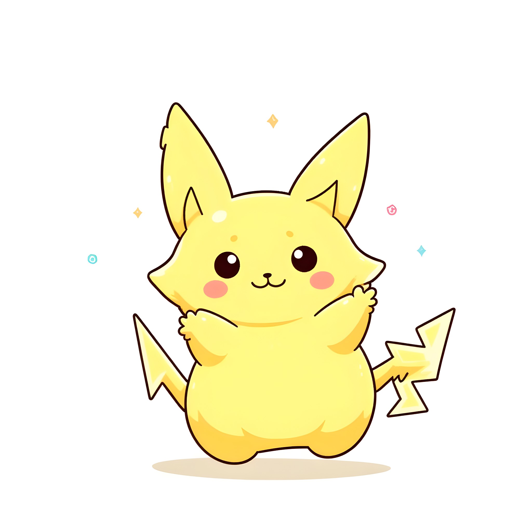 Pikachu waiving and smiling happily Coloring Page (free black-and-white line drawing printable PDF for all, from beginners to advanced learners, including children, teens, adults, and seniors)