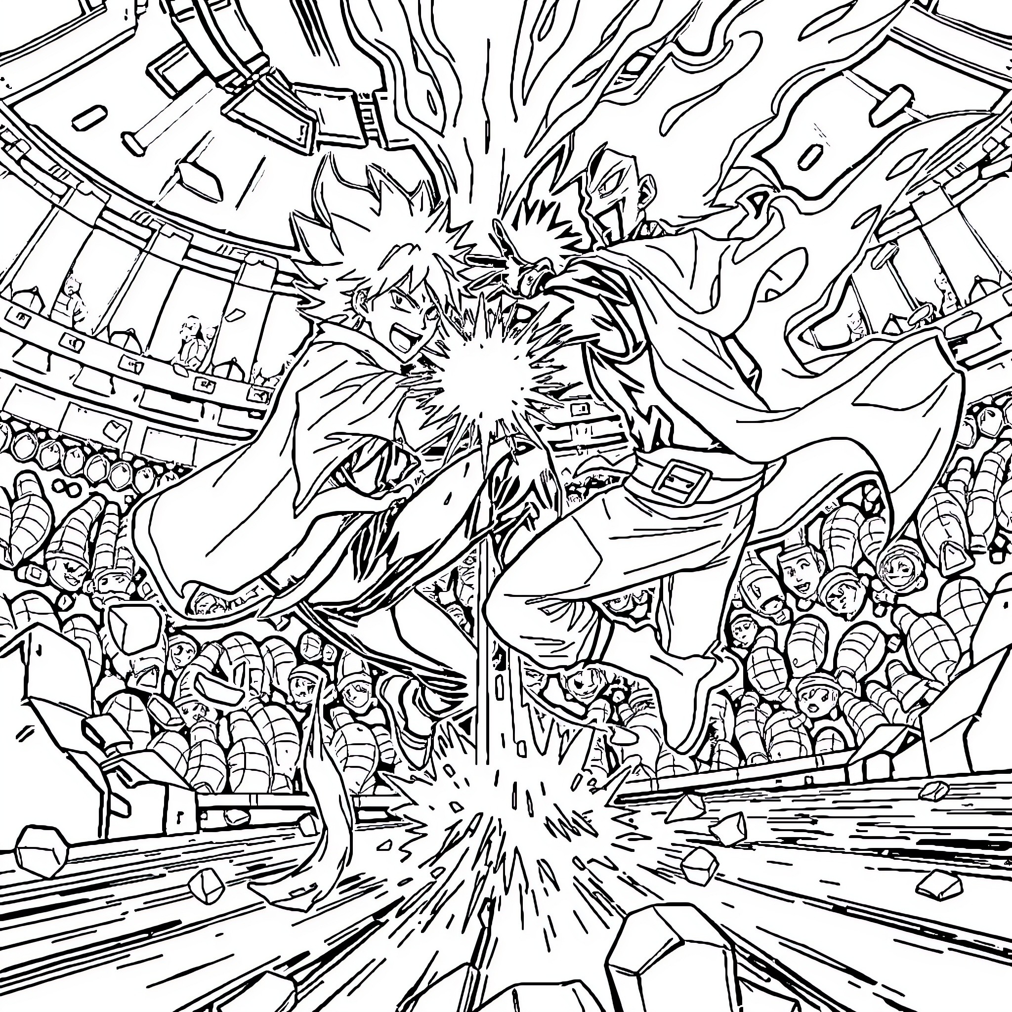 Deku Unleashes Powerful Quirk Abilities in Intense Battle Coloring Page (free black-and-white line drawing printable PDF for all, from beginners to advanced learners, including children, teens, adults, and seniors)