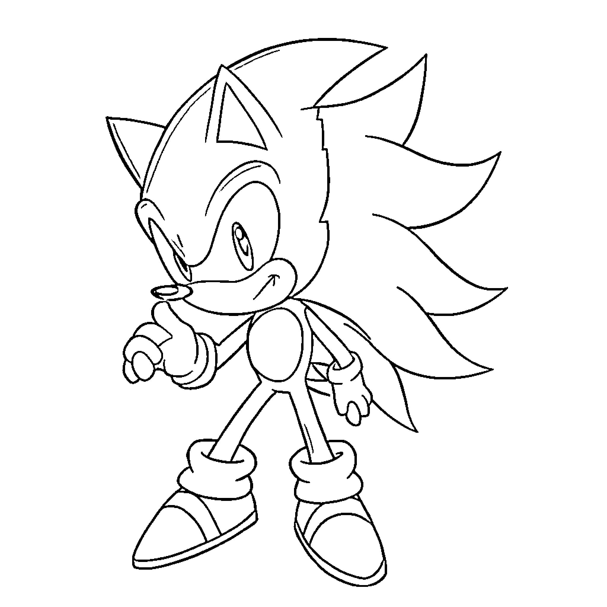 Sonic the Hedgehog in action pose Coloring Page (free black-and-white line drawing printable PDF for all, from beginners to advanced learners, including children, teens, adults, and seniors)