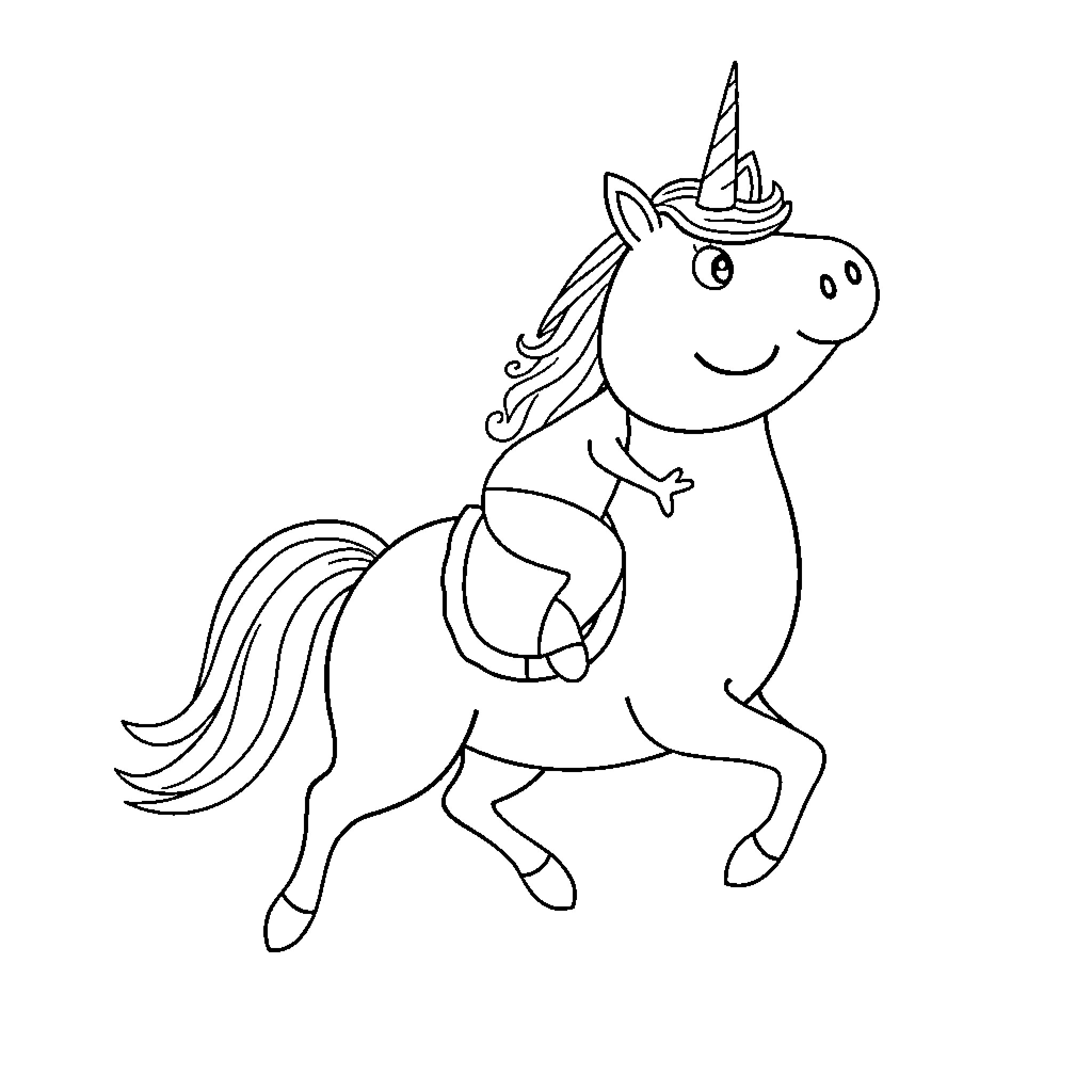 Peppa Pig as a happy unicorn Coloring Page (free black-and-white line drawing printable PDF for all, from beginners to advanced learners, including children, teens, adults, and seniors)
