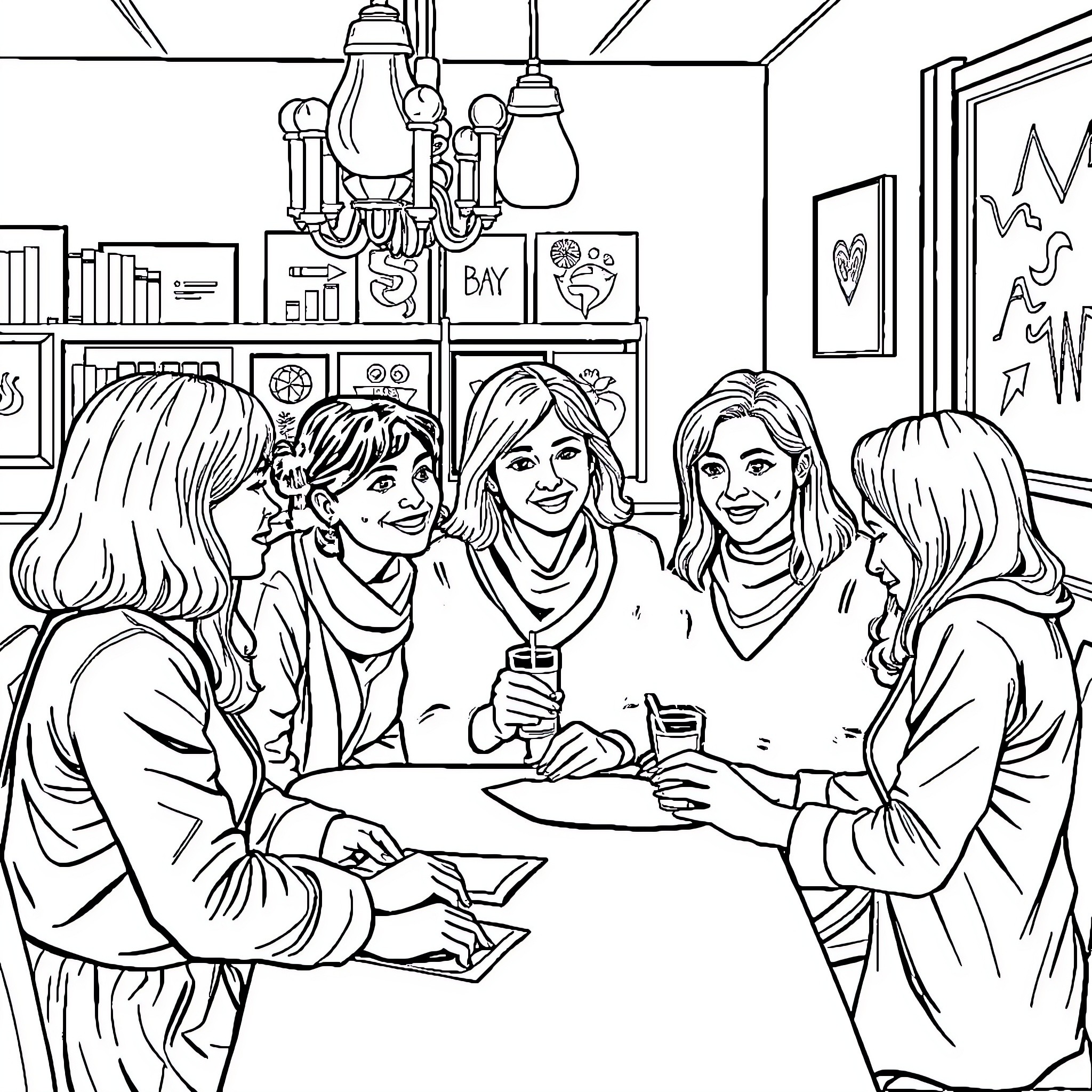 Teacher discussing lesson with students in classroom Coloring Page (free black-and-white line drawing printable PDF for all, from beginners to advanced learners, including children, teens, adults, and seniors)