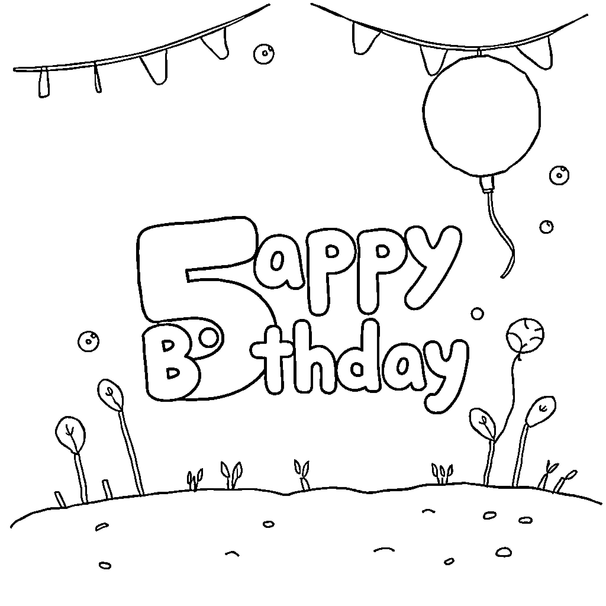 Birthday Invitation with Festive Decorations and Balloons Coloring Page (free black-and-white line drawing printable PDF for all, from beginners to advanced learners, including children, teens, adults, and seniors)