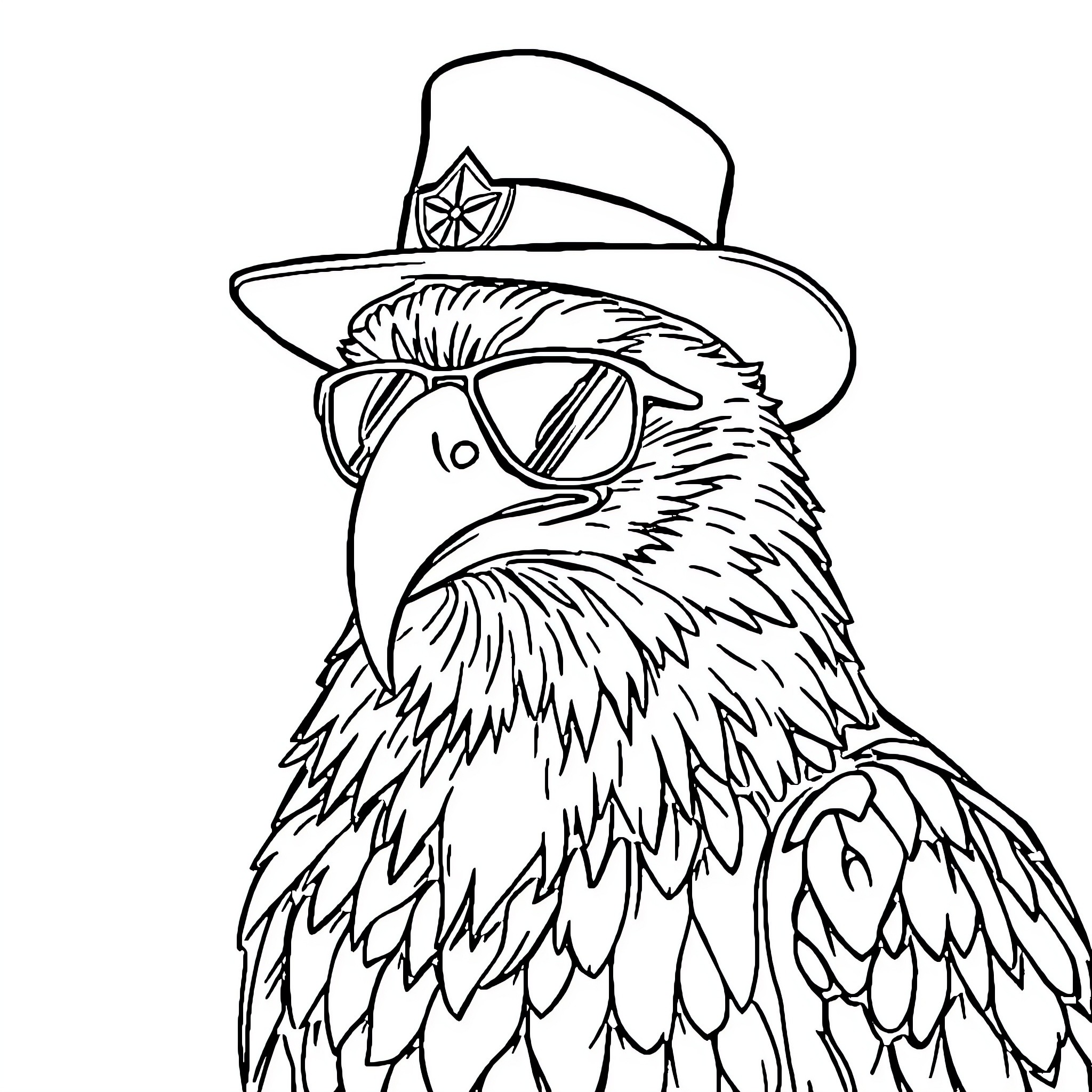 Eagle officer wearing uniform and hat Coloring Page (free black-and-white line drawing printable PDF for all, from beginners to advanced learners, including children, teens, adults, and seniors)