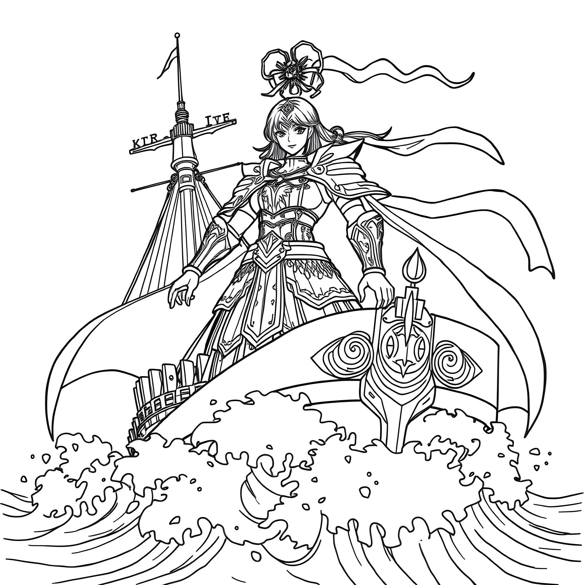 Musashi's Majestic Samurai Warrior Odyssey Coloring Page (free black-and-white line drawing printable PDF for all, from beginners to advanced learners, including children, teens, adults, and seniors)