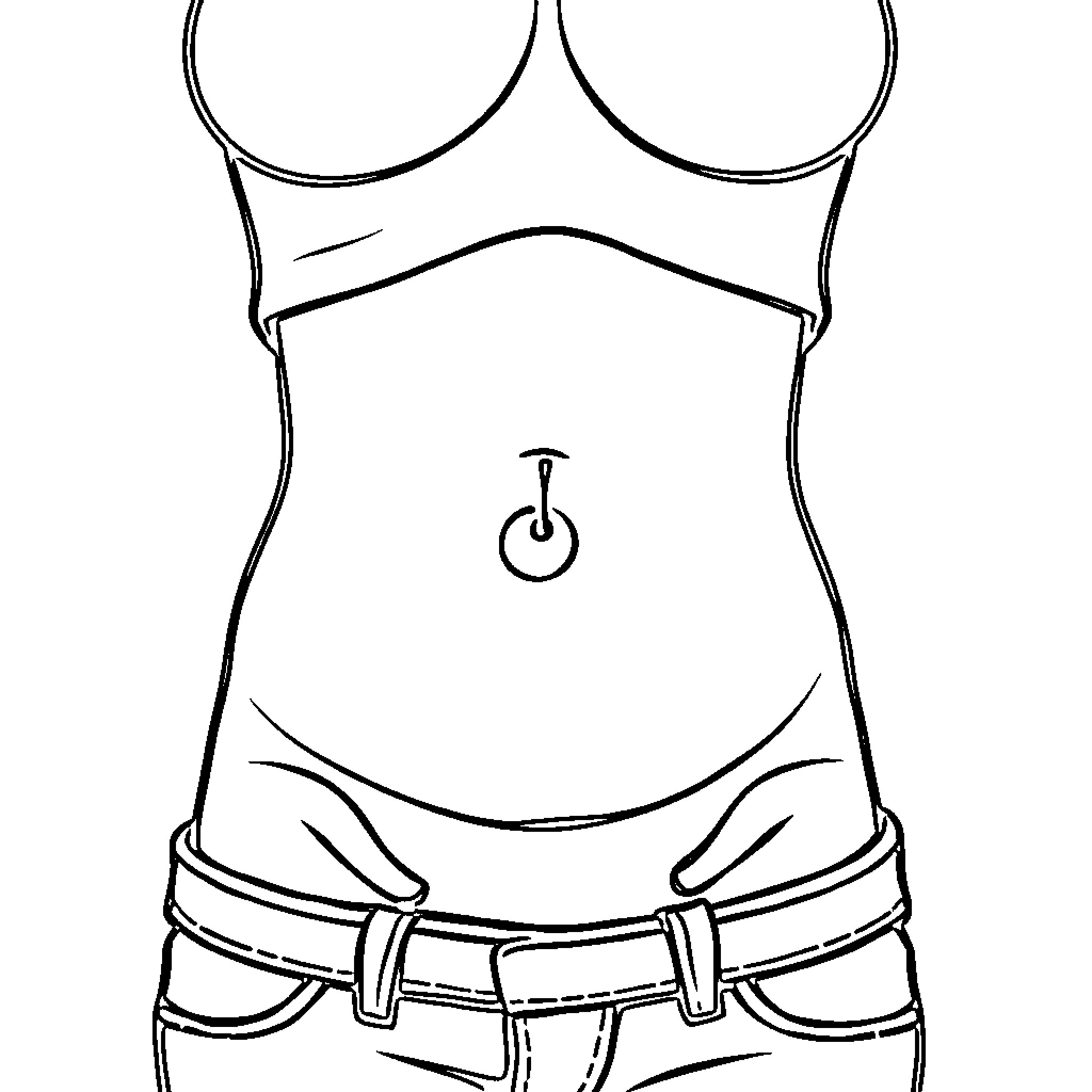 Belly Button Exposed in Simplified Torso Sketch Coloring Page (free black-and-white line drawing printable PDF for all, from beginners to advanced learners, including children, teens, adults, and seniors)
