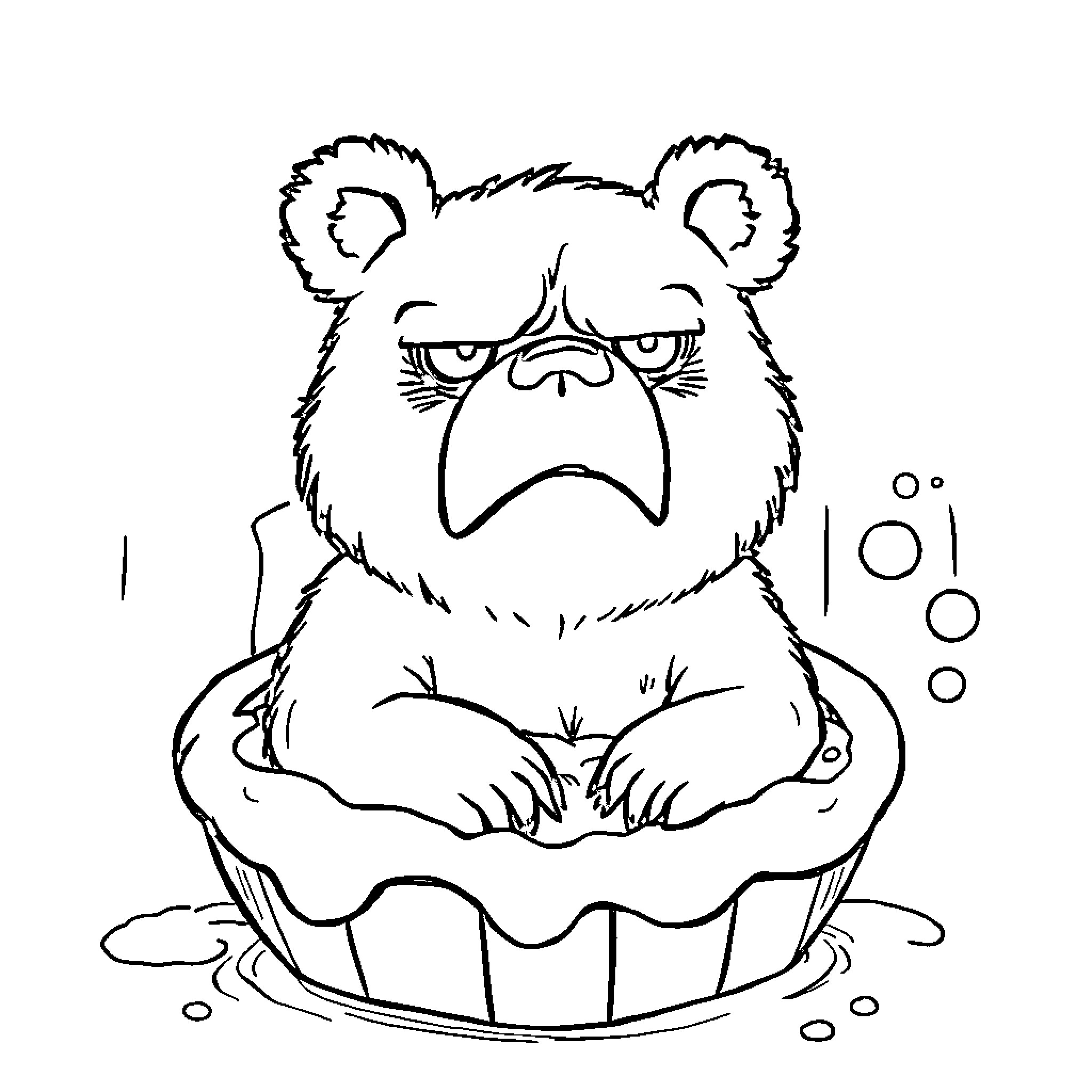 Bear taking a bubble bath in tub Coloring Page (free black-and-white line drawing printable PDF for all, from beginners to advanced learners, including children, teens, adults, and seniors)