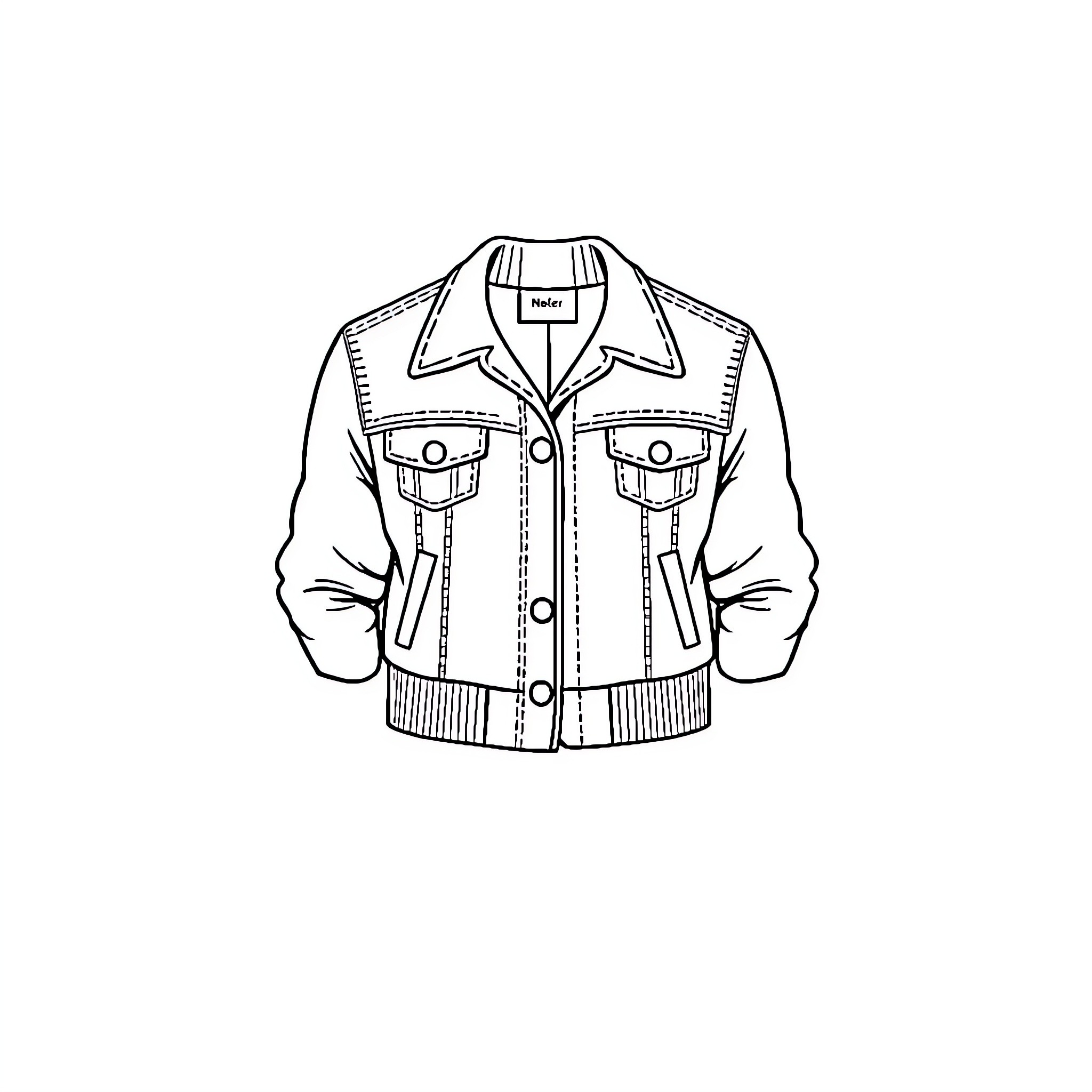 Jacket with pockets and buttons Coloring Page (free black-and-white line drawing printable PDF for all, from beginners to advanced learners, including children, teens, adults, and seniors)