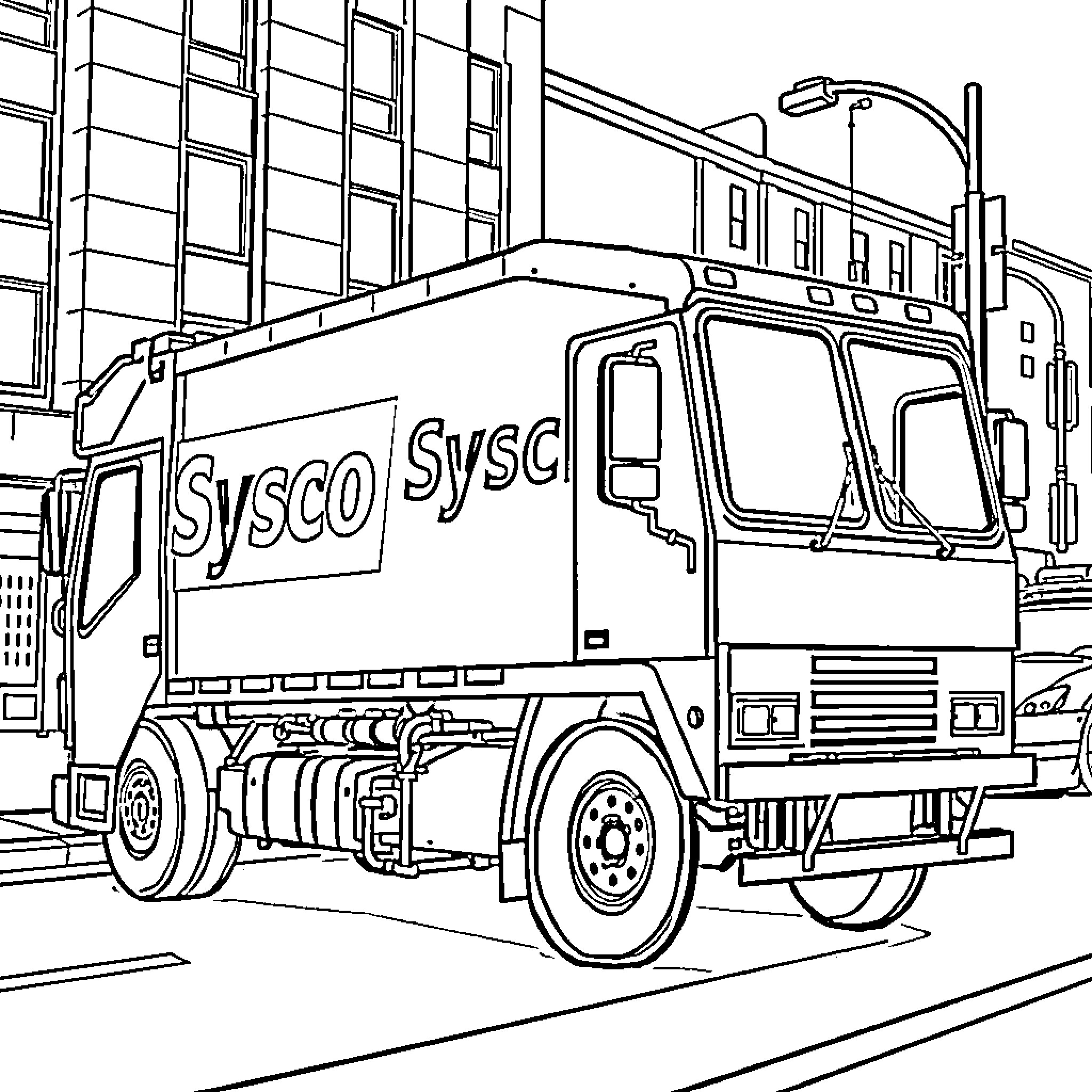 Garbage Truck Transporting Waste in the City Coloring Page (free black-and-white line drawing printable PDF for all, from beginners to advanced learners, including children, teens, adults, and seniors)