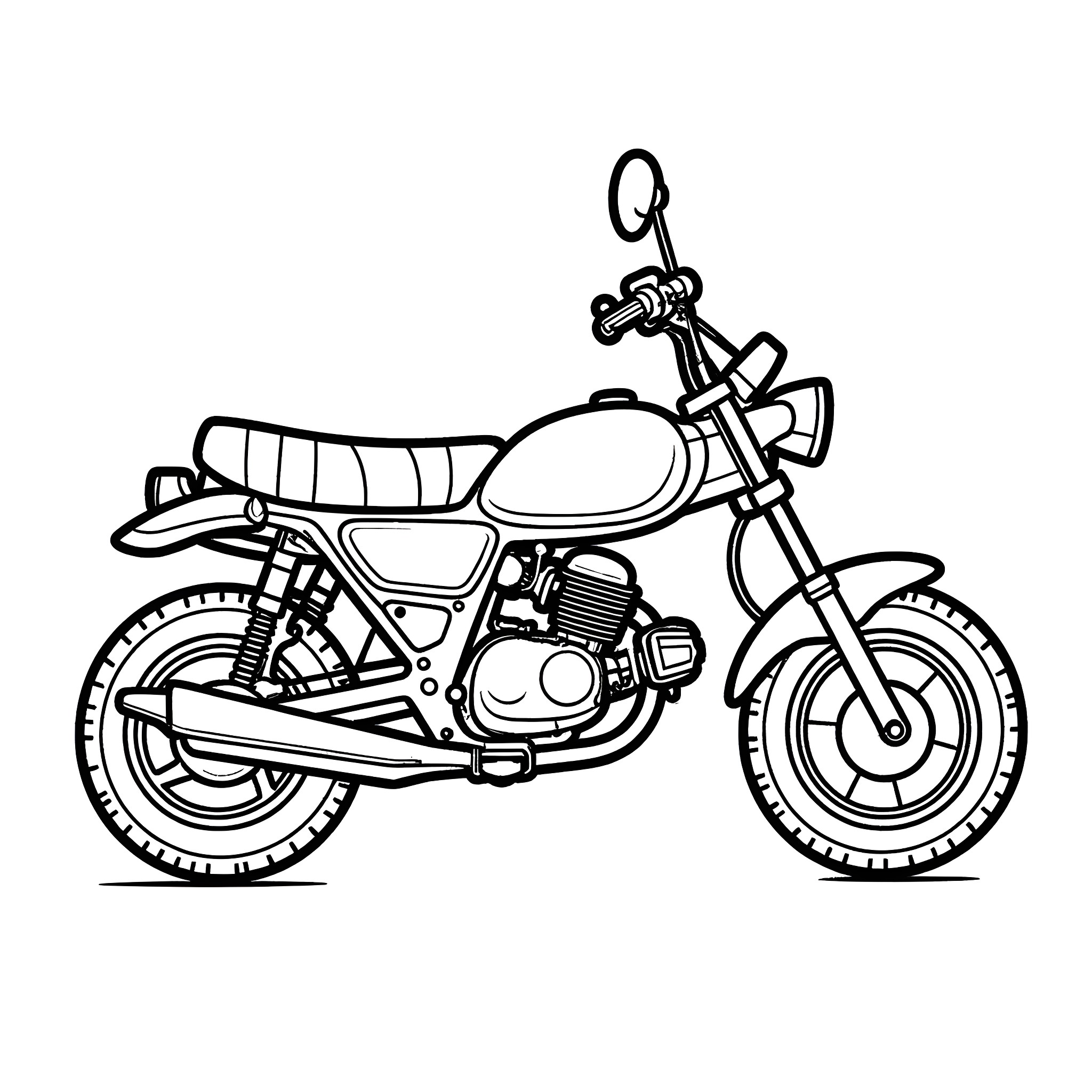 Honda Monkey motorcycle on the move Coloring Page (free black-and-white line drawing printable PDF for all, from beginners to advanced learners, including children, teens, adults, and seniors)