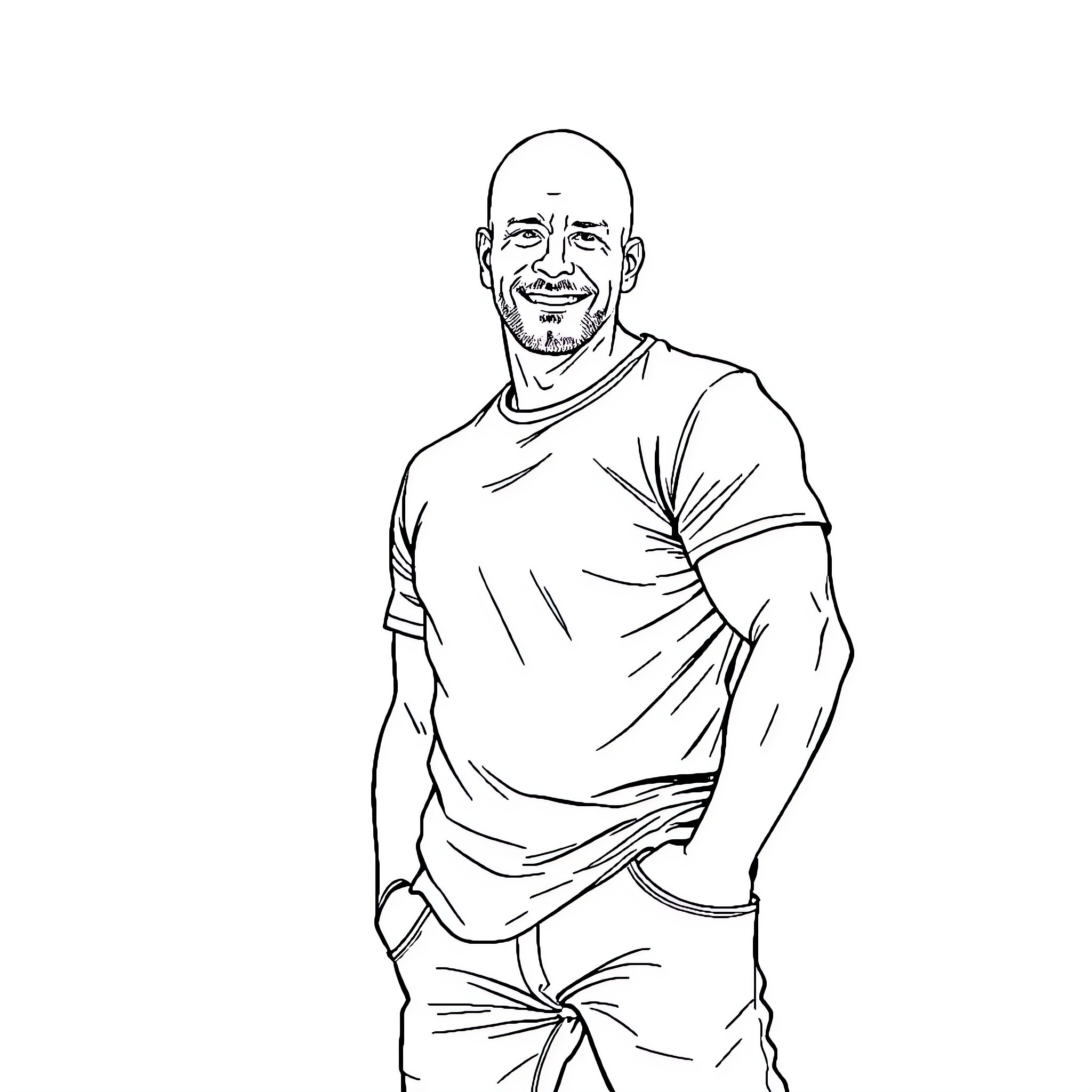 Bruce Willis in casual attire with a confident expression Coloring Page (free black-and-white line drawing printable PDF for all, from beginners to advanced learners, including children, teens, adults, and seniors)