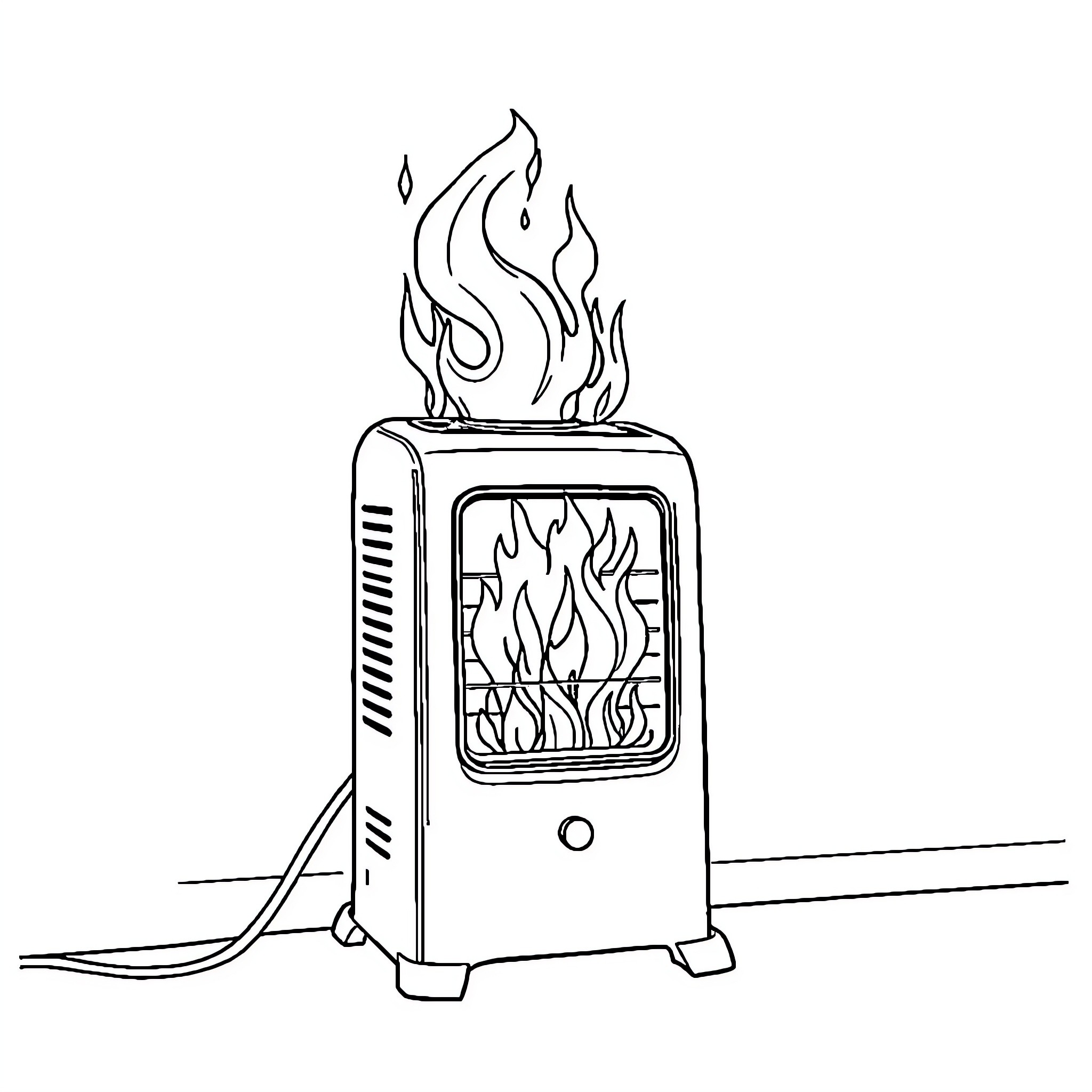 Gas Heater with Flickering Flames Coloring Page (free black-and-white line drawing printable PDF for all, from beginners to advanced learners, including children, teens, adults, and seniors)