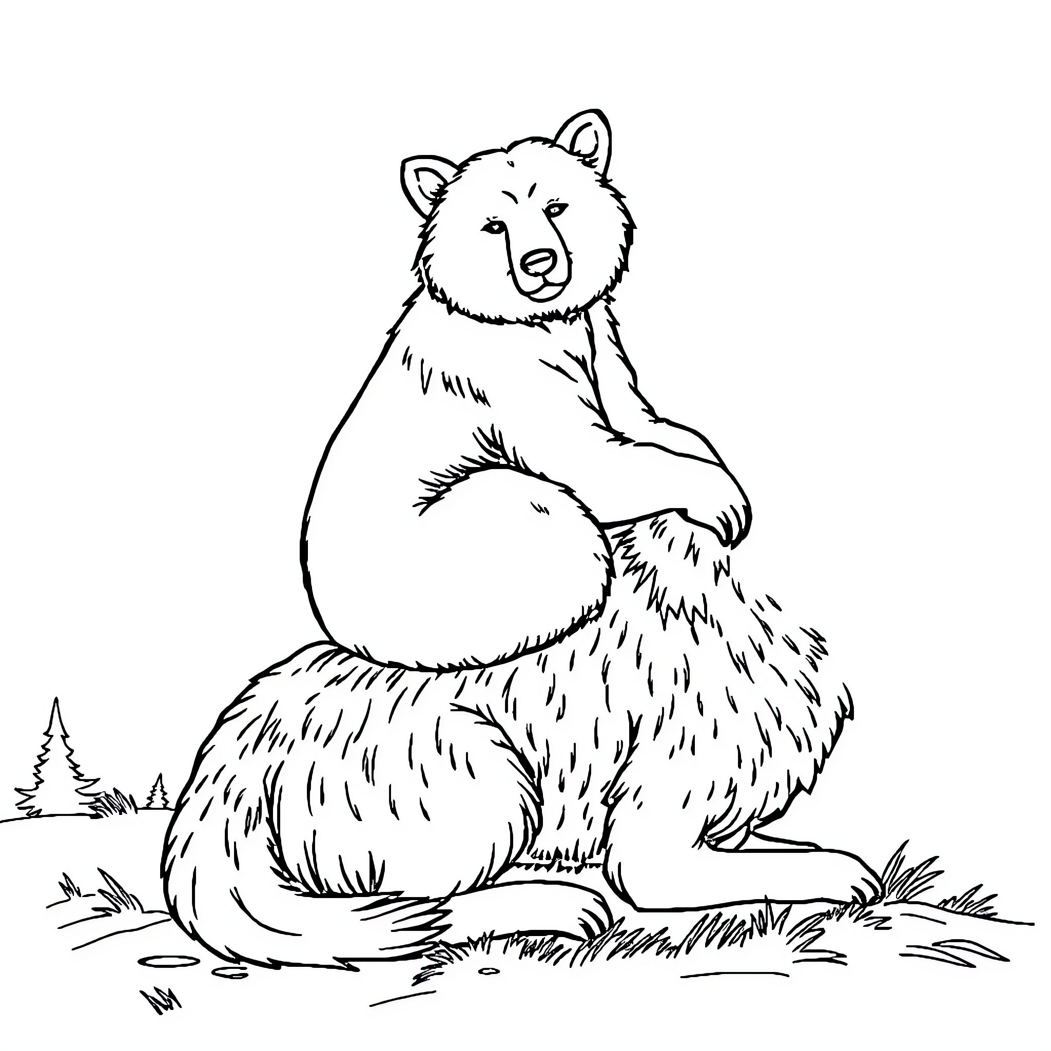 Bear resting in the forest Coloring Page (free black-and-white line drawing printable PDF for all, from beginners to advanced learners, including children, teens, adults, and seniors)