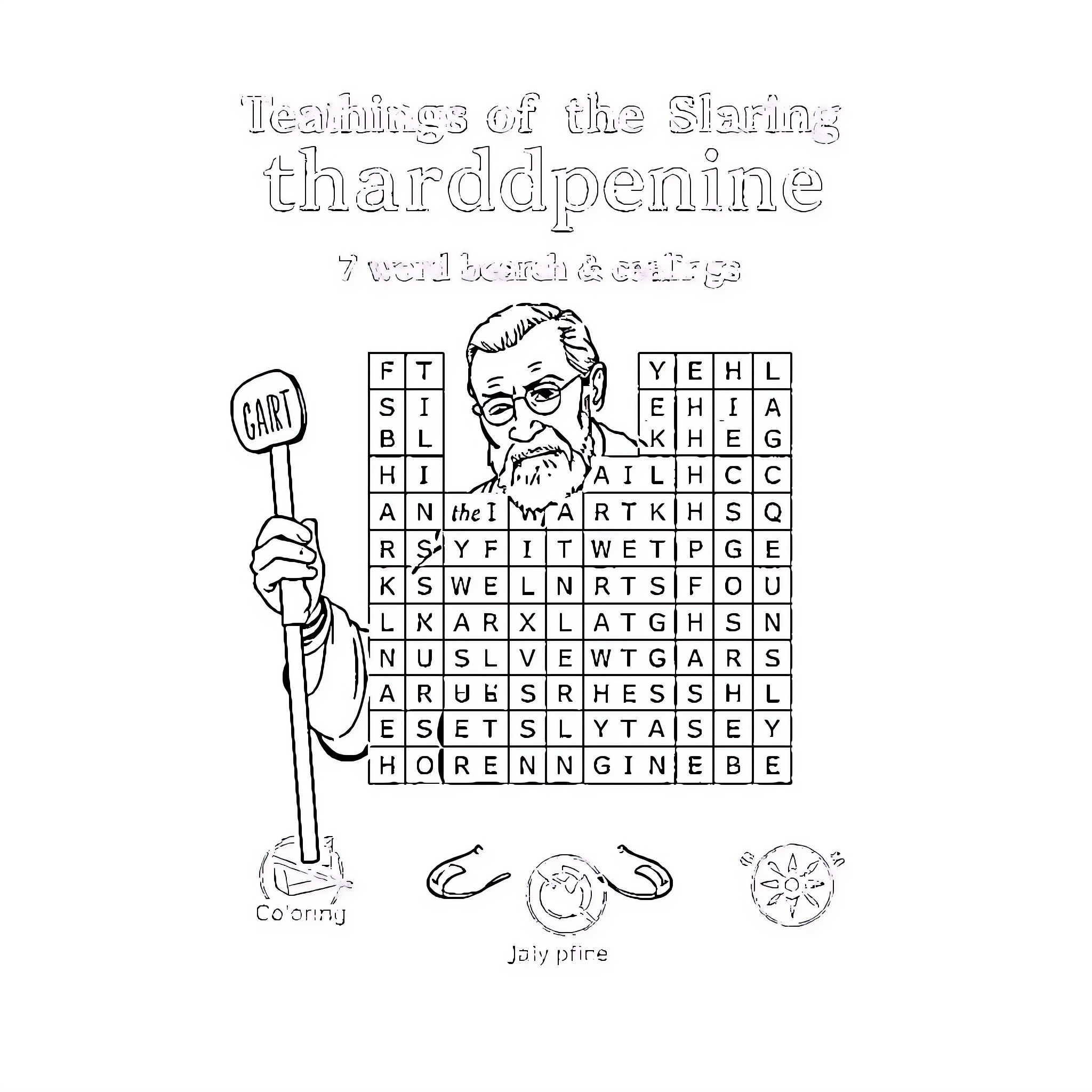 Word Search for Teachings of the Shrink Thardpenine Coloring Page (free black-and-white line drawing printable PDF for all, from beginners to advanced learners, including children, teens, adults, and seniors)
