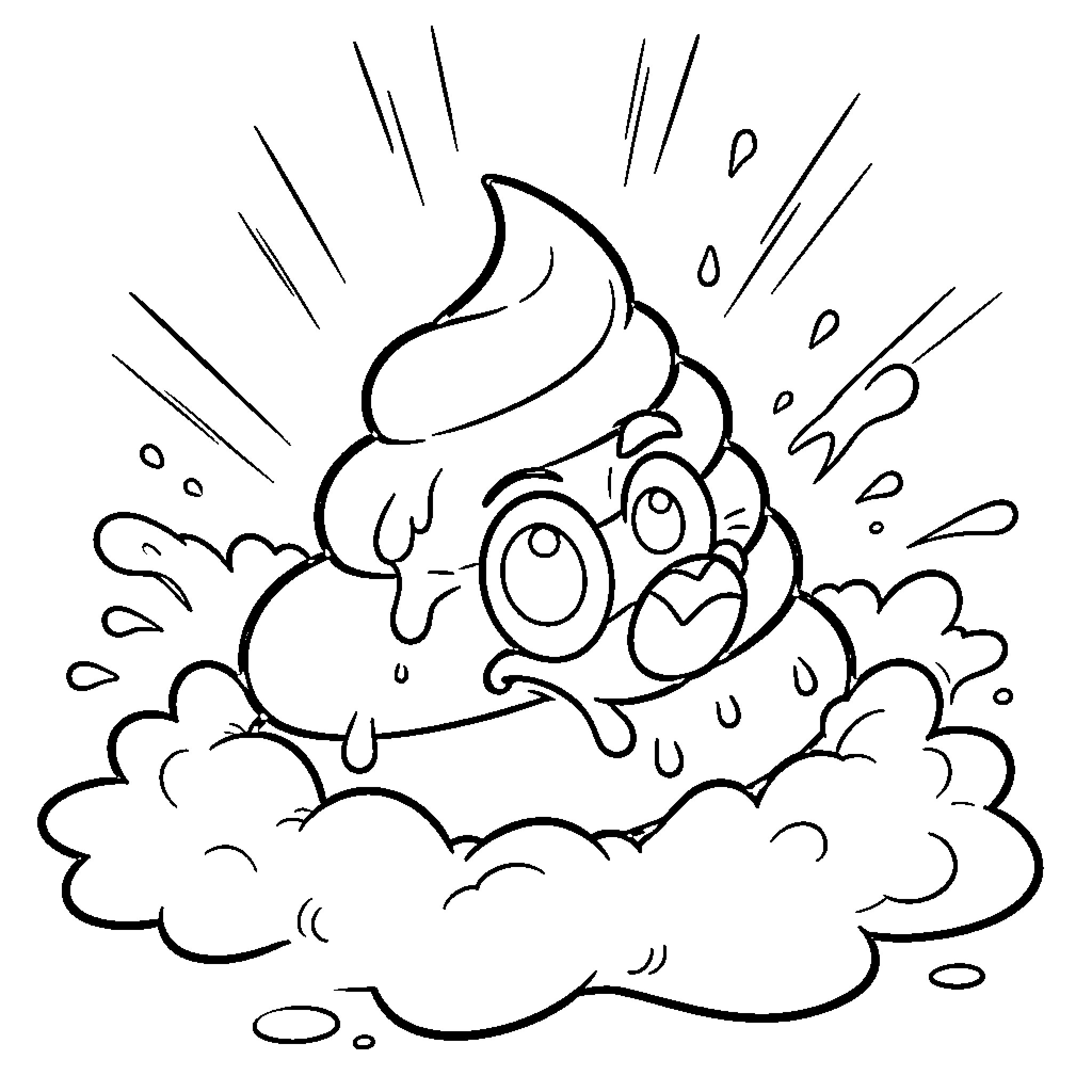 Poop character making a funny surprised face Coloring Page (free black-and-white line drawing printable PDF for all, from beginners to advanced learners, including children, teens, adults, and seniors)