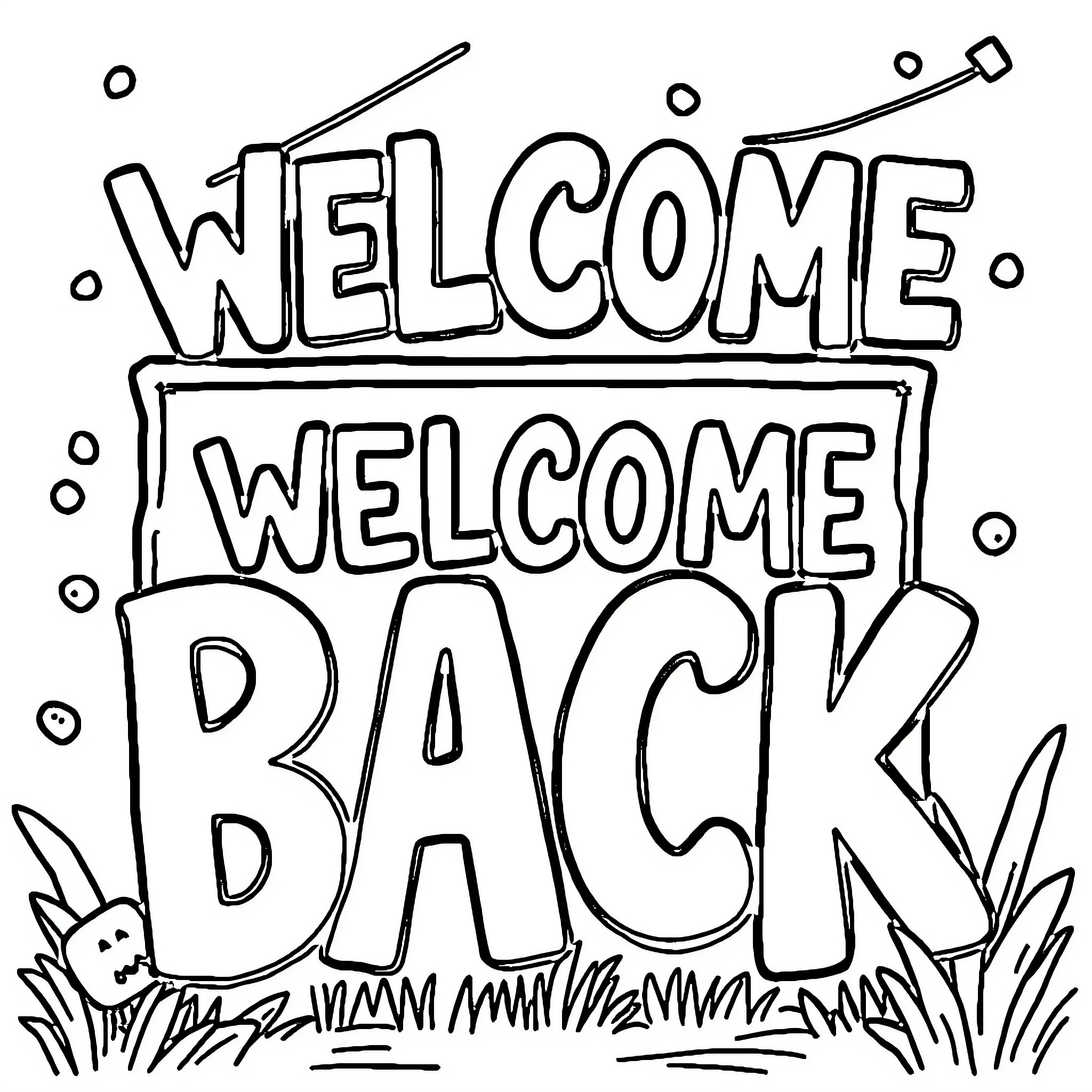 Sign welcoming people back Coloring Page (free black-and-white line drawing printable PDF for all, from beginners to advanced learners, including children, teens, adults, and seniors)