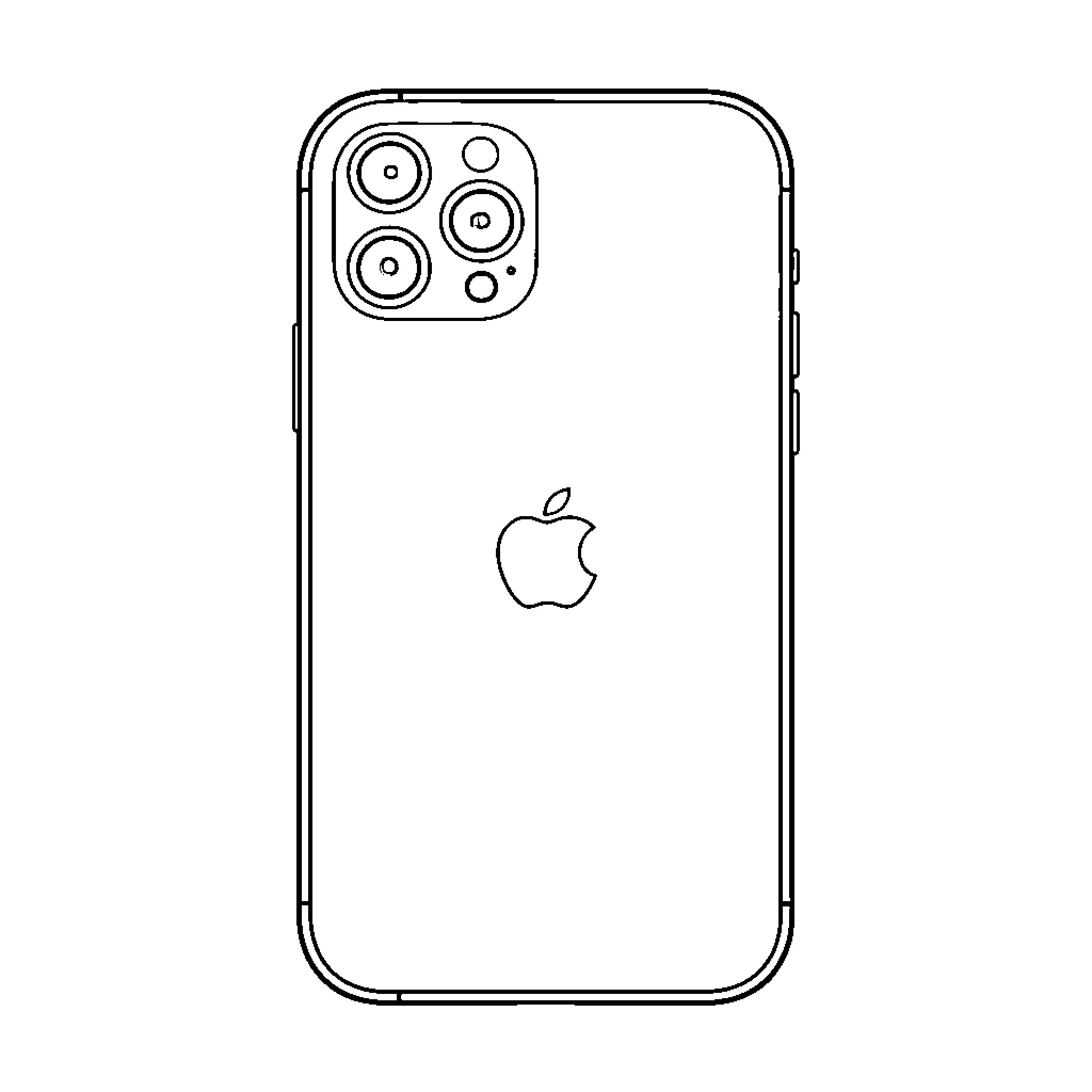 iPhone with multiple camera lenses Coloring Page (free black-and-white line drawing printable PDF for all, from beginners to advanced learners, including children, teens, adults, and seniors)