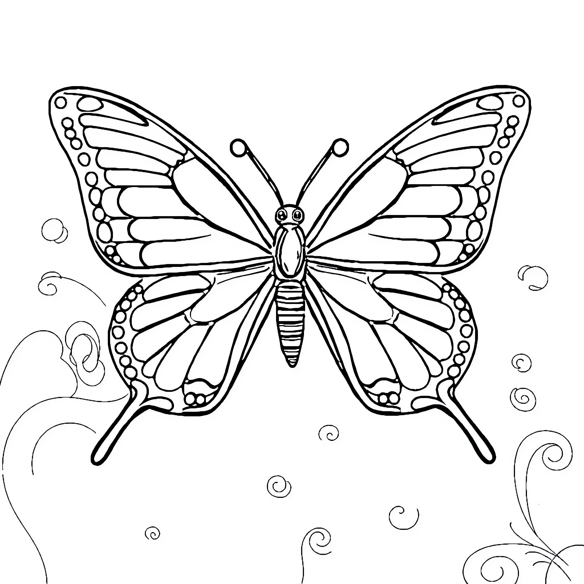 Shark-shaped butterfly taking flight Coloring Page (free black-and-white line drawing printable PDF for all, from beginners to advanced learners, including children, teens, adults, and seniors)