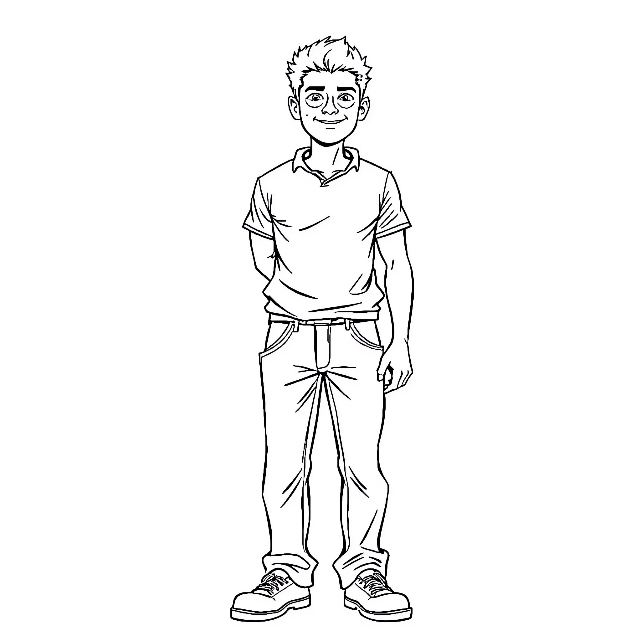 Adult smiling in casual outfit Coloring Page (free black-and-white line drawing printable PDF for all, from beginners to advanced learners, including children, teens, adults, and seniors)