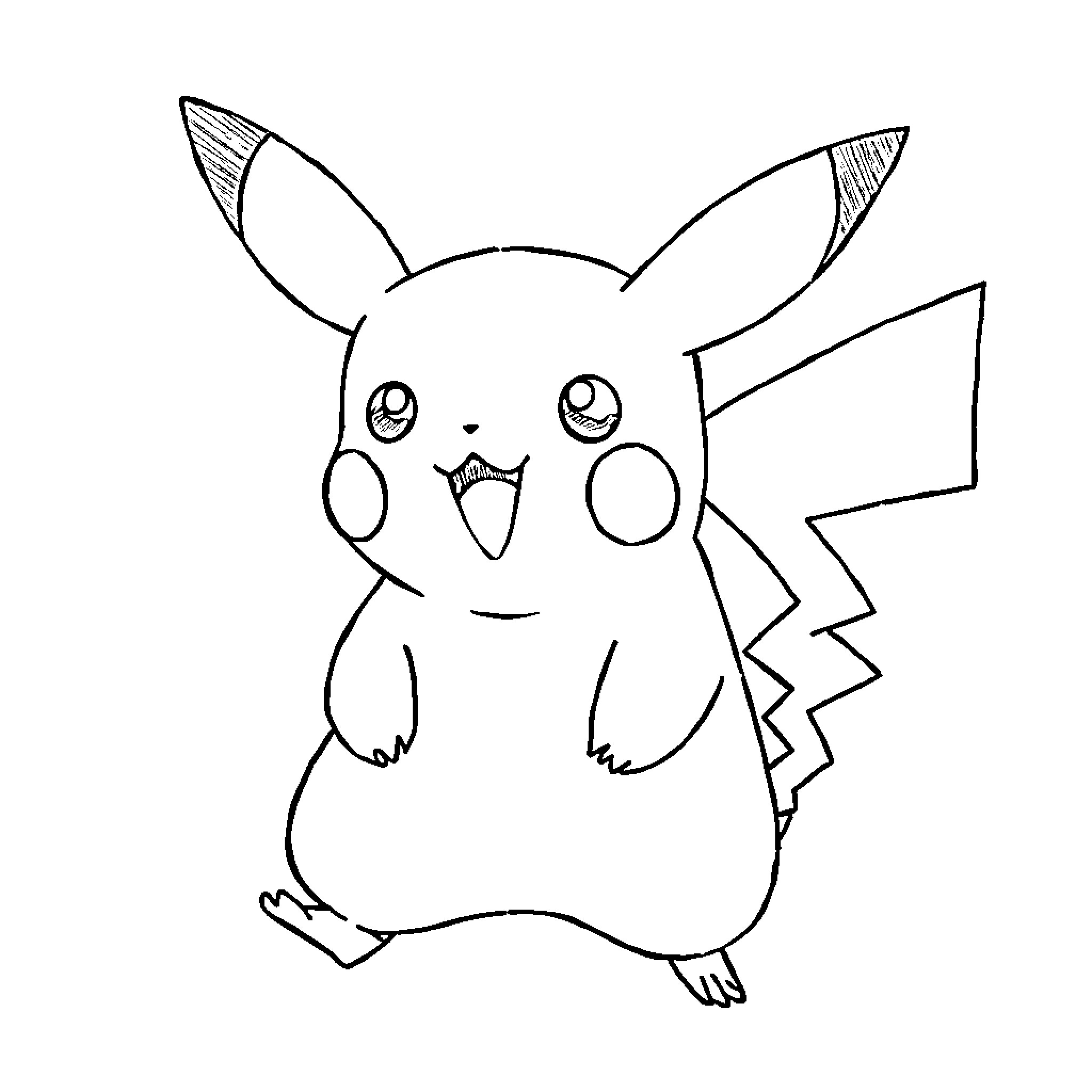 Pikachu the Friendly Pocket Monster Coloring Page (free black-and-white line drawing printable PDF for all, from beginners to advanced learners, including children, teens, adults, and seniors)