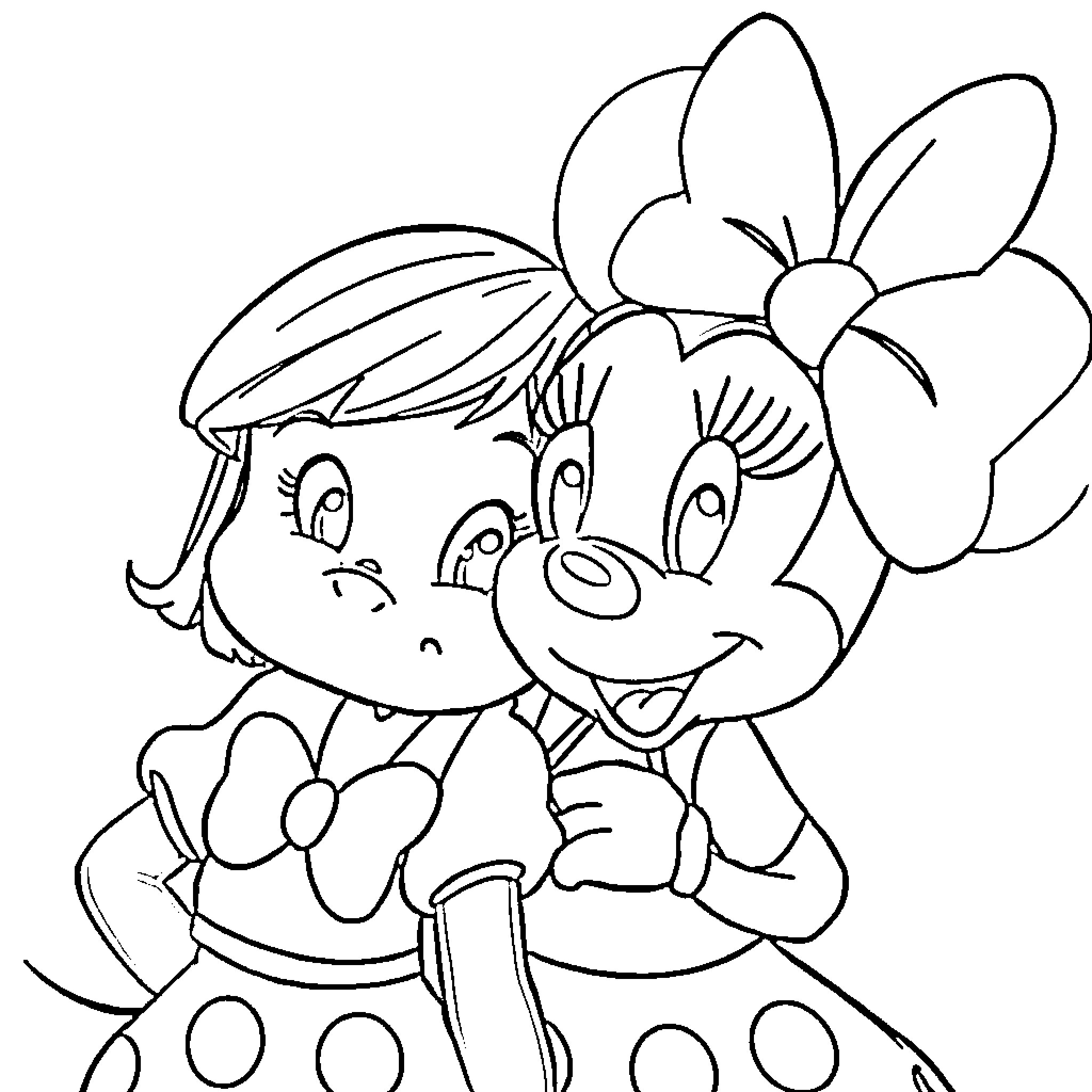 Nina's Joyful Playtime with Animated Friend Coloring Page (free black-and-white line drawing printable PDF for all, from beginners to advanced learners, including children, teens, adults, and seniors)