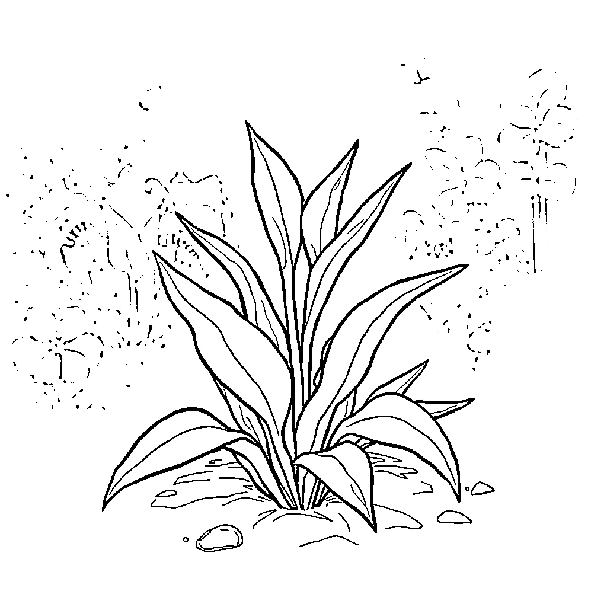 Weed growing wildly in nature Coloring Page (free black-and-white line drawing printable PDF for all, from beginners to advanced learners, including children, teens, adults, and seniors)