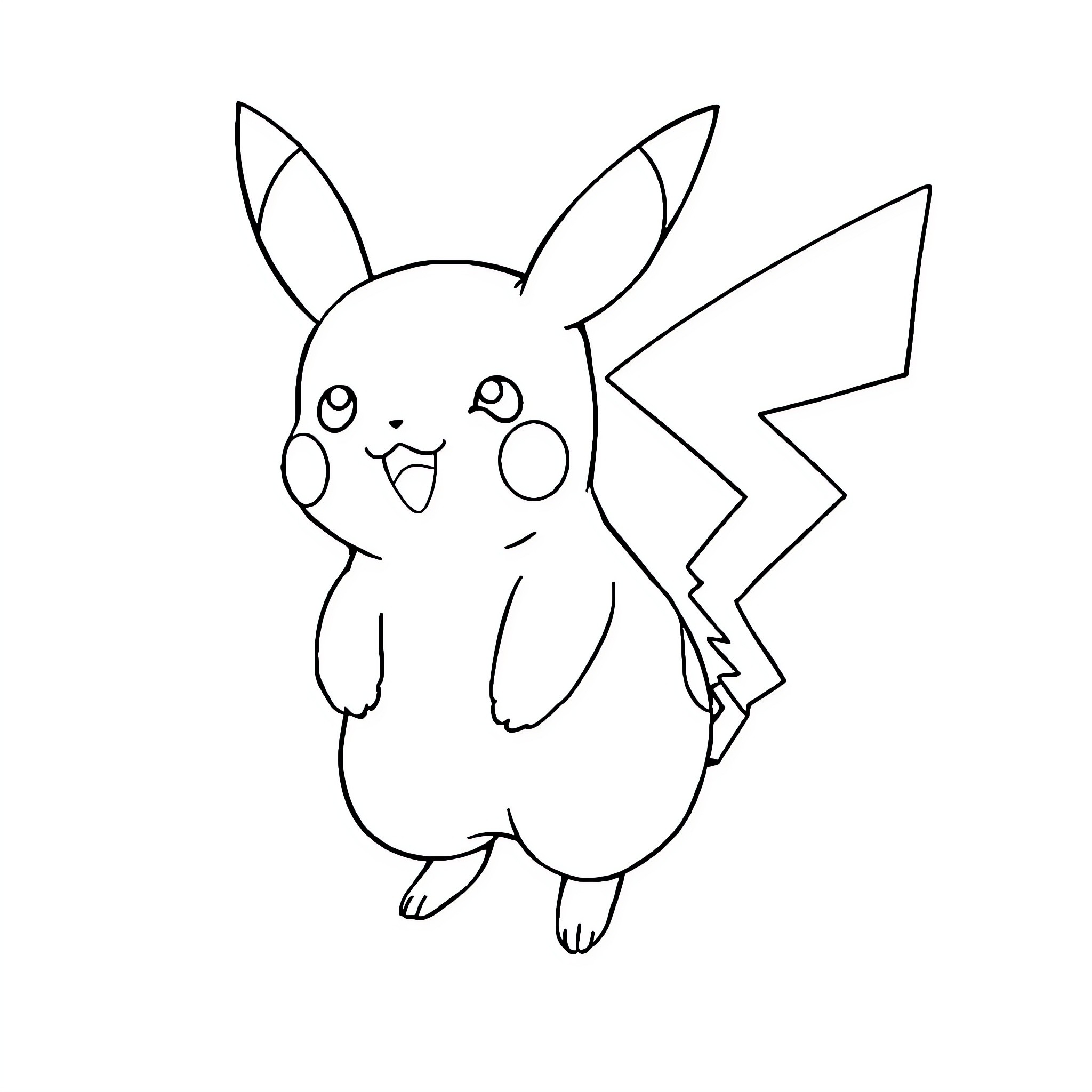 Pikachu the happy Electric Mouse Pokemon Coloring Page (free black-and-white line drawing printable PDF for all, from beginners to advanced learners, including children, teens, adults, and seniors)