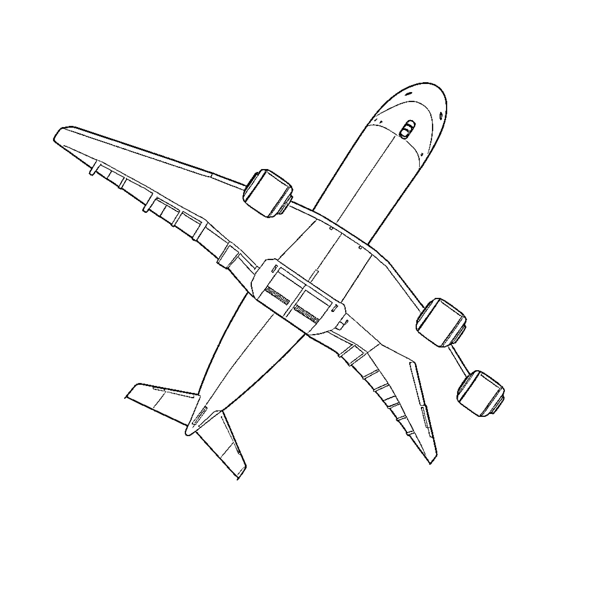 Airbus A380 aircraft outline sketch Coloring Page (free black-and-white line drawing printable PDF for all, from beginners to advanced learners, including children, teens, adults, and seniors)