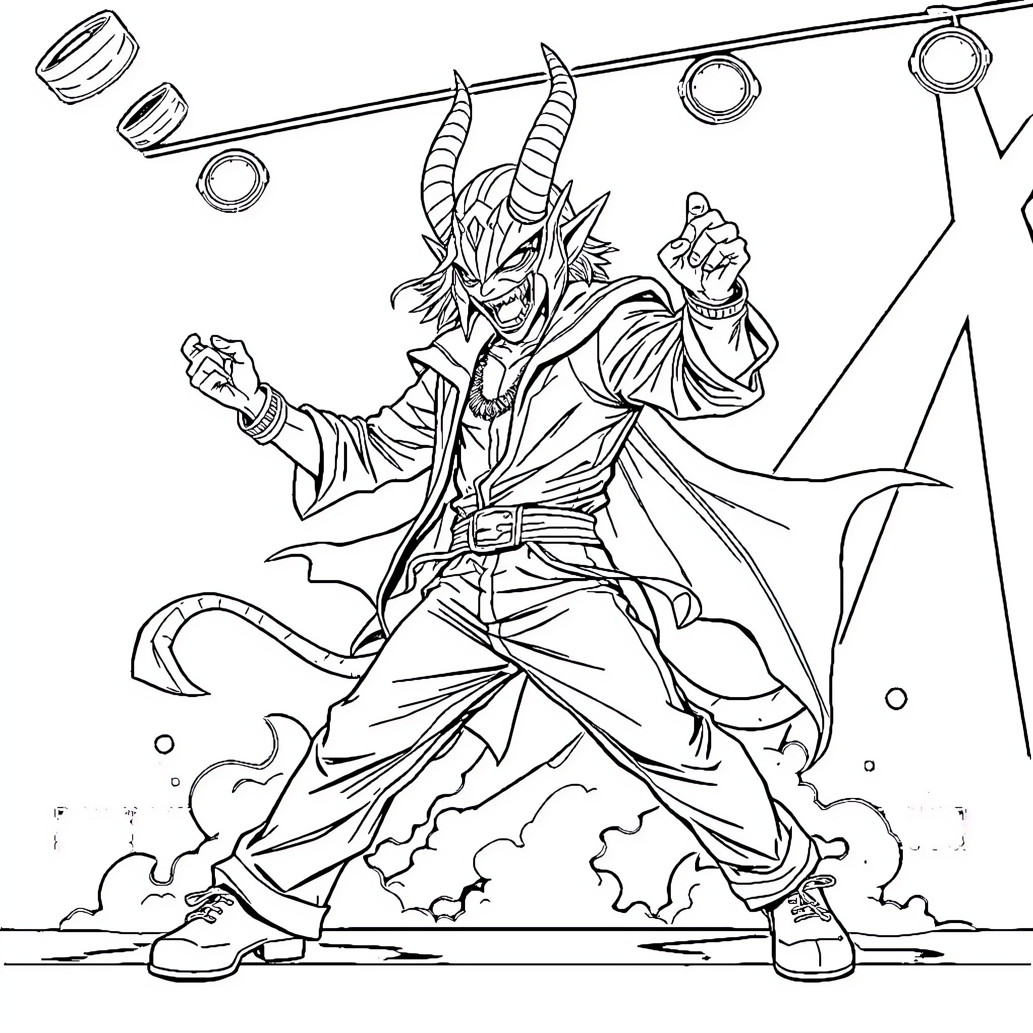 Demon Hunter strikes a dramatic pose Coloring Page (free black-and-white line drawing printable PDF for all, from beginners to advanced learners, including children, teens, adults, and seniors)