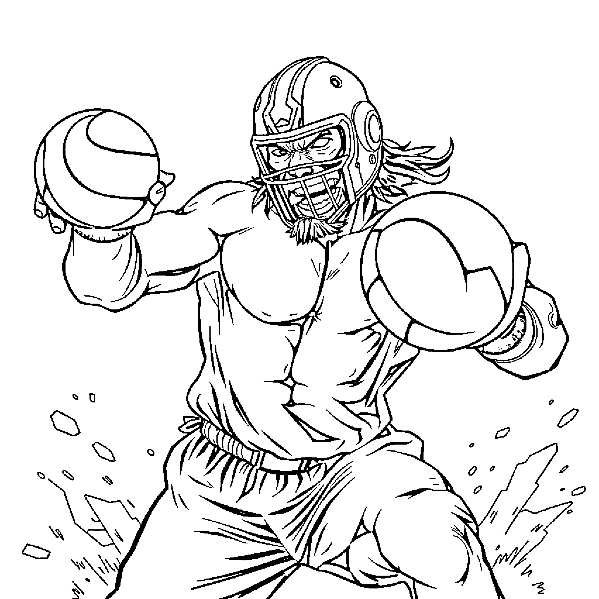 Luchador in Action with Fierce Determination Coloring Page (free black-and-white line drawing printable PDF for all, from beginners to advanced learners, including children, teens, adults, and seniors)