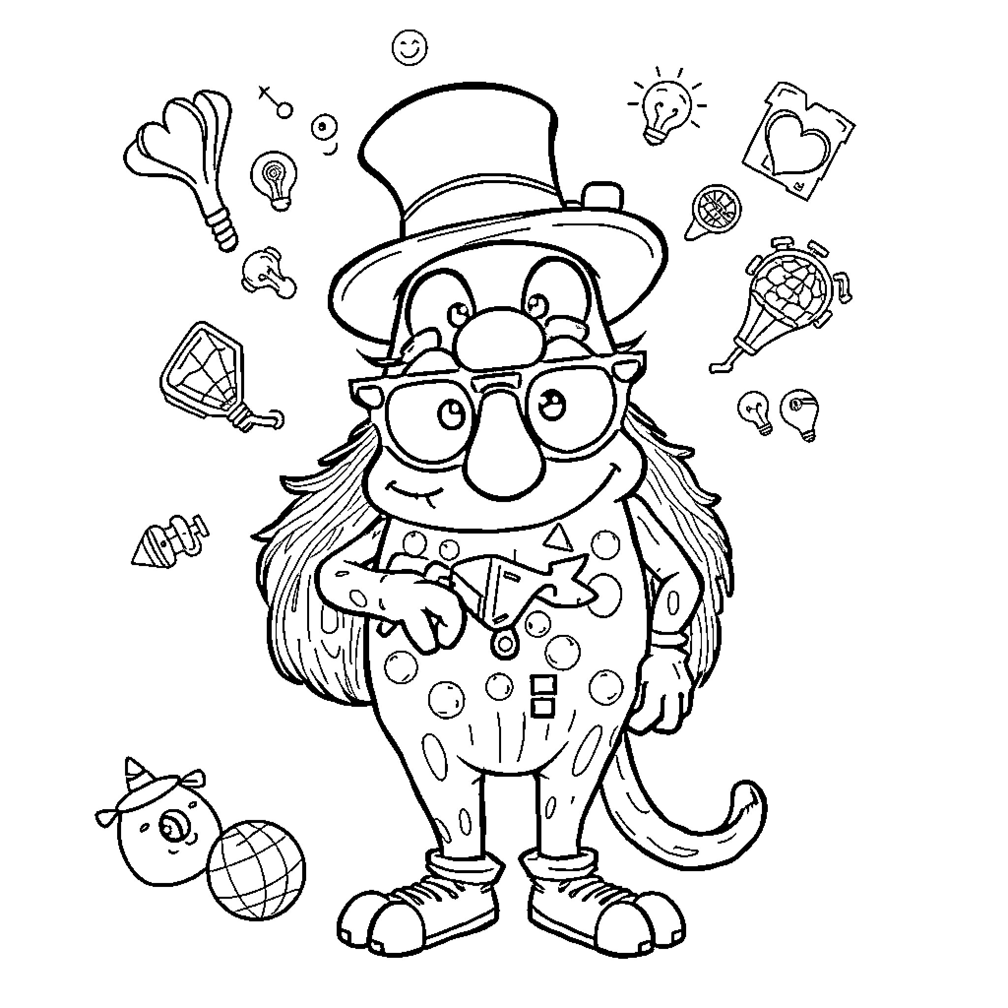 Orcalero's Whimsical Imagination Coloring Page (free black-and-white line drawing printable PDF for all, from beginners to advanced learners, including children, teens, adults, and seniors)