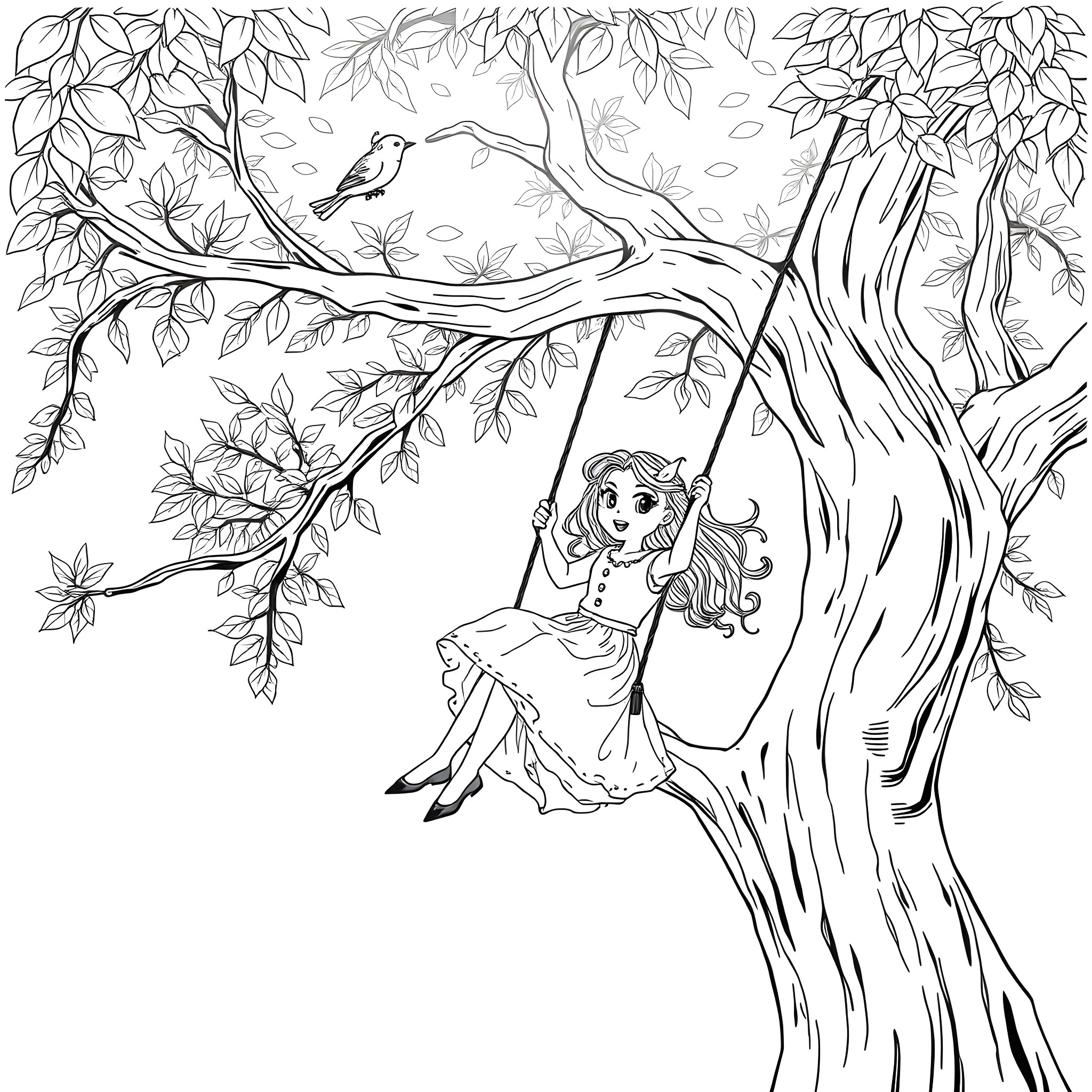 Sabrina Carpenter enjoying a peaceful moment in nature Coloring Page (free black-and-white line drawing printable PDF for all, from beginners to advanced learners, including children, teens, adults, and seniors)