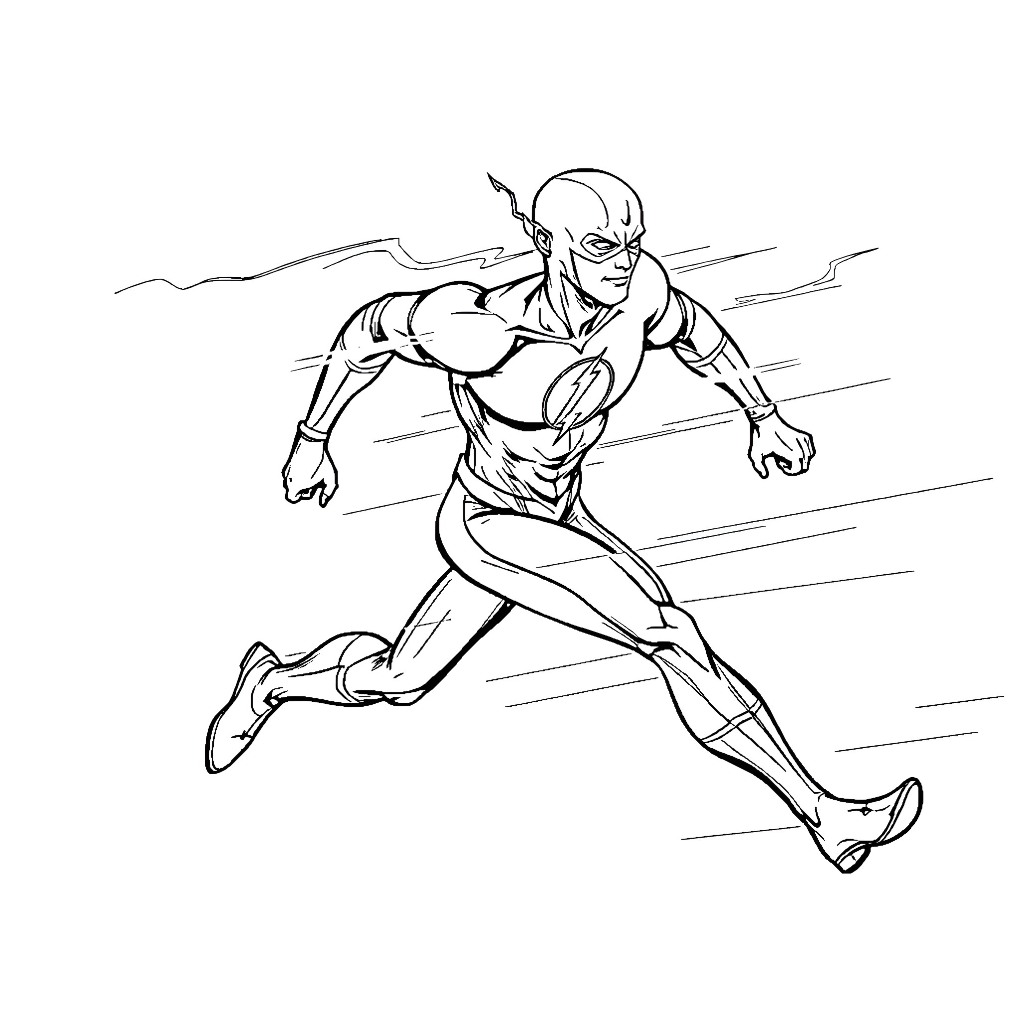 Flash Running at Superhuman Speed Coloring Page (free black-and-white line drawing printable PDF for all, from beginners to advanced learners, including children, teens, adults, and seniors)
