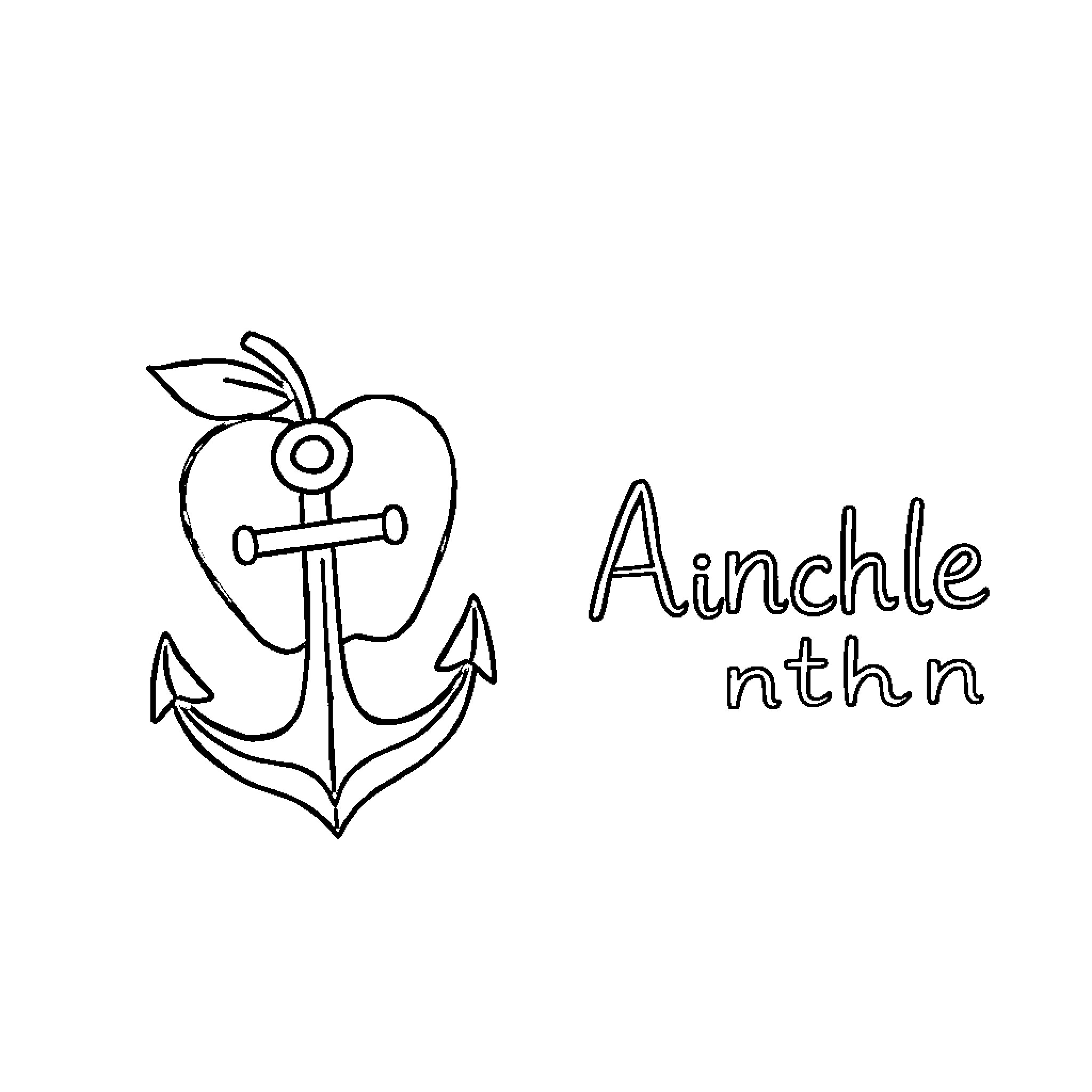 Letter A: Anchor with an apple Coloring Page (free black-and-white line drawing printable PDF for all, from beginners to advanced learners, including children, teens, adults, and seniors)