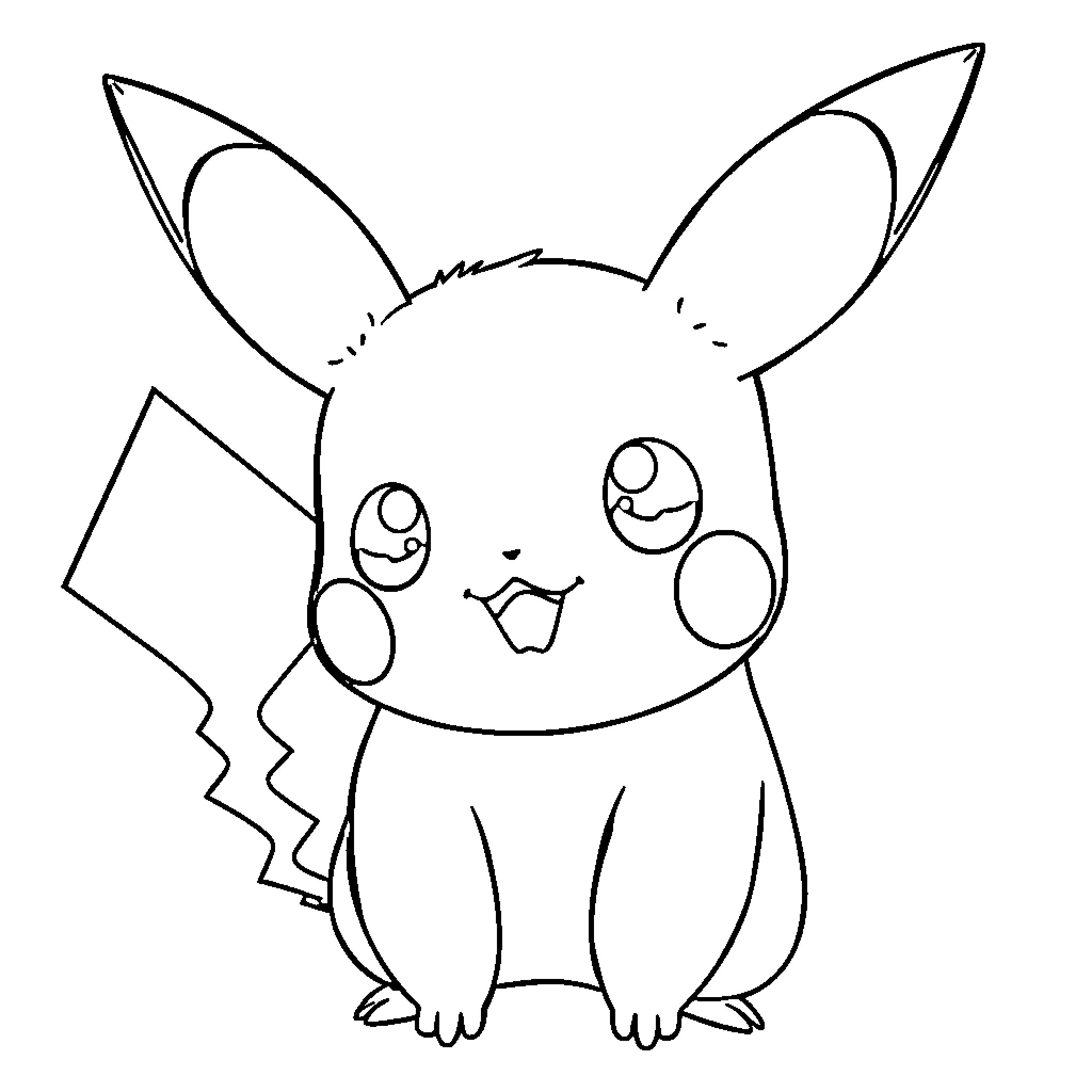 Pikachu enjoying a playful moment Coloring Page (free black-and-white line drawing printable PDF for all, from beginners to advanced learners, including children, teens, adults, and seniors)