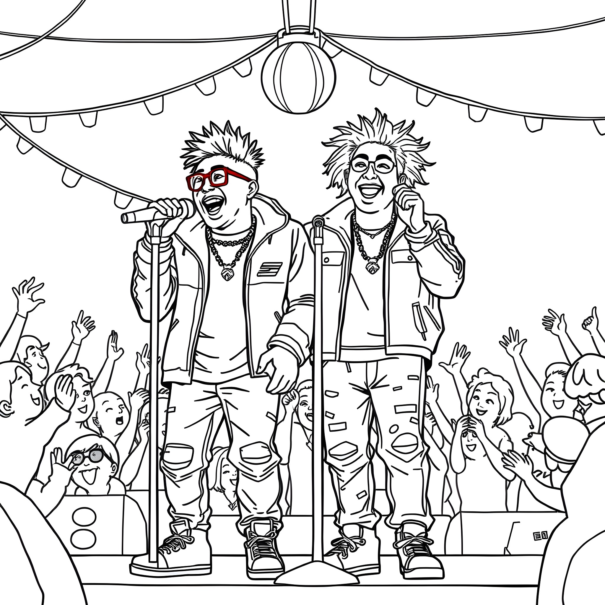 Juice Wrld performing at a lively concert Coloring Page (free black-and-white line drawing printable PDF for all, from beginners to advanced learners, including children, teens, adults, and seniors)
