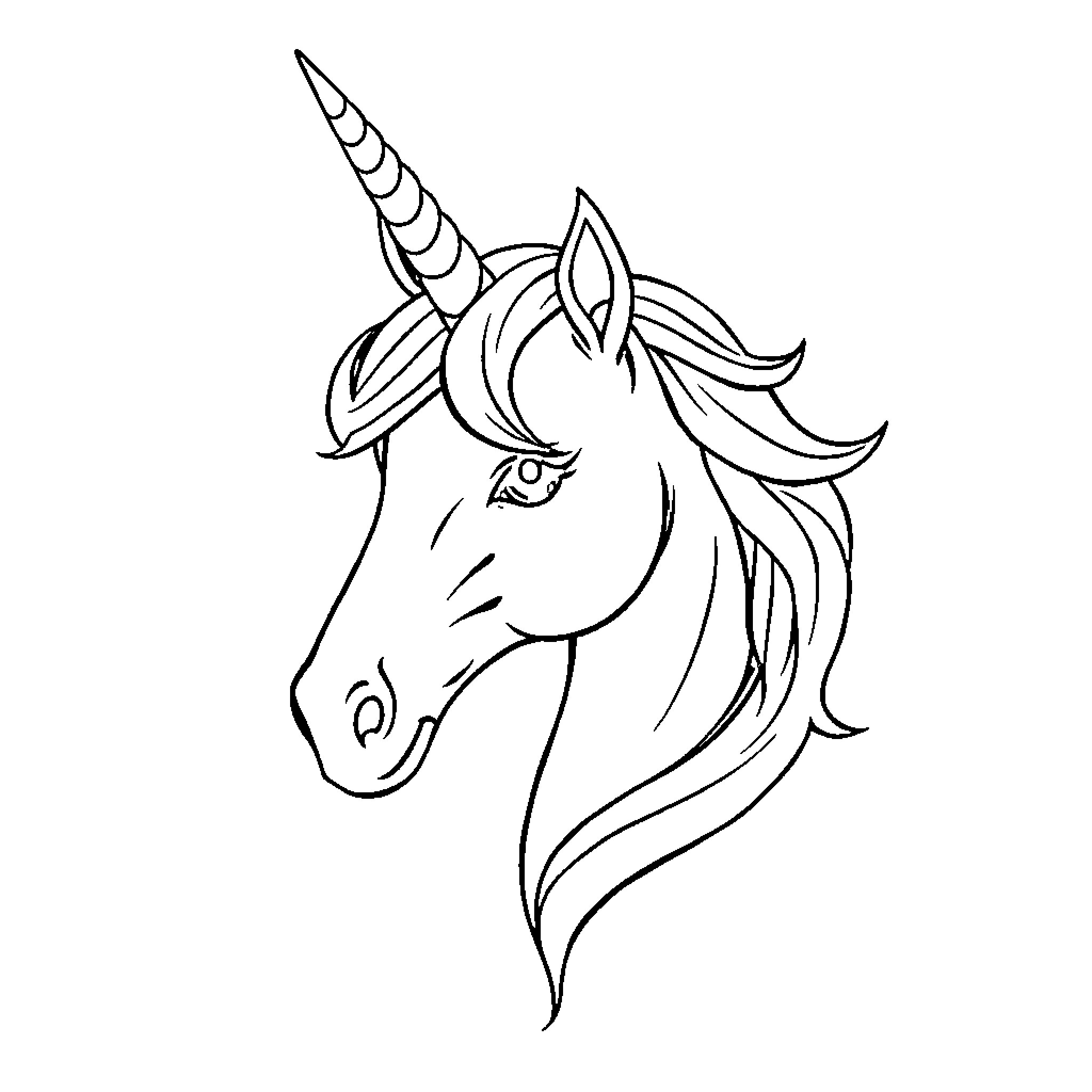 Unicorn with majestic mane and horn Coloring Page (free black-and-white line drawing printable PDF for all, from beginners to advanced learners, including children, teens, adults, and seniors)