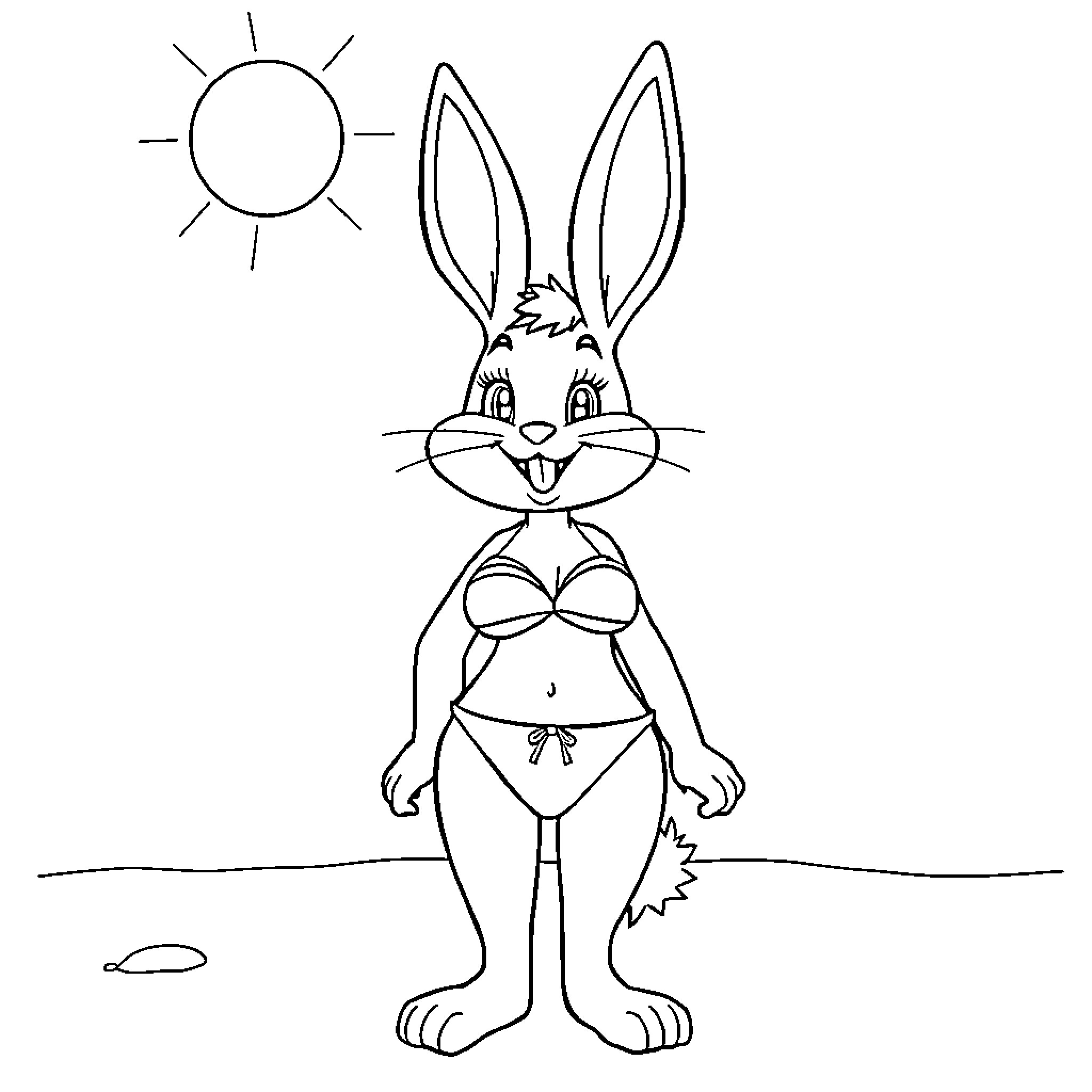 Lola Bunny in a sunny outdoor setting Coloring Page (free black-and-white line drawing printable PDF for all, from beginners to advanced learners, including children, teens, adults, and seniors)