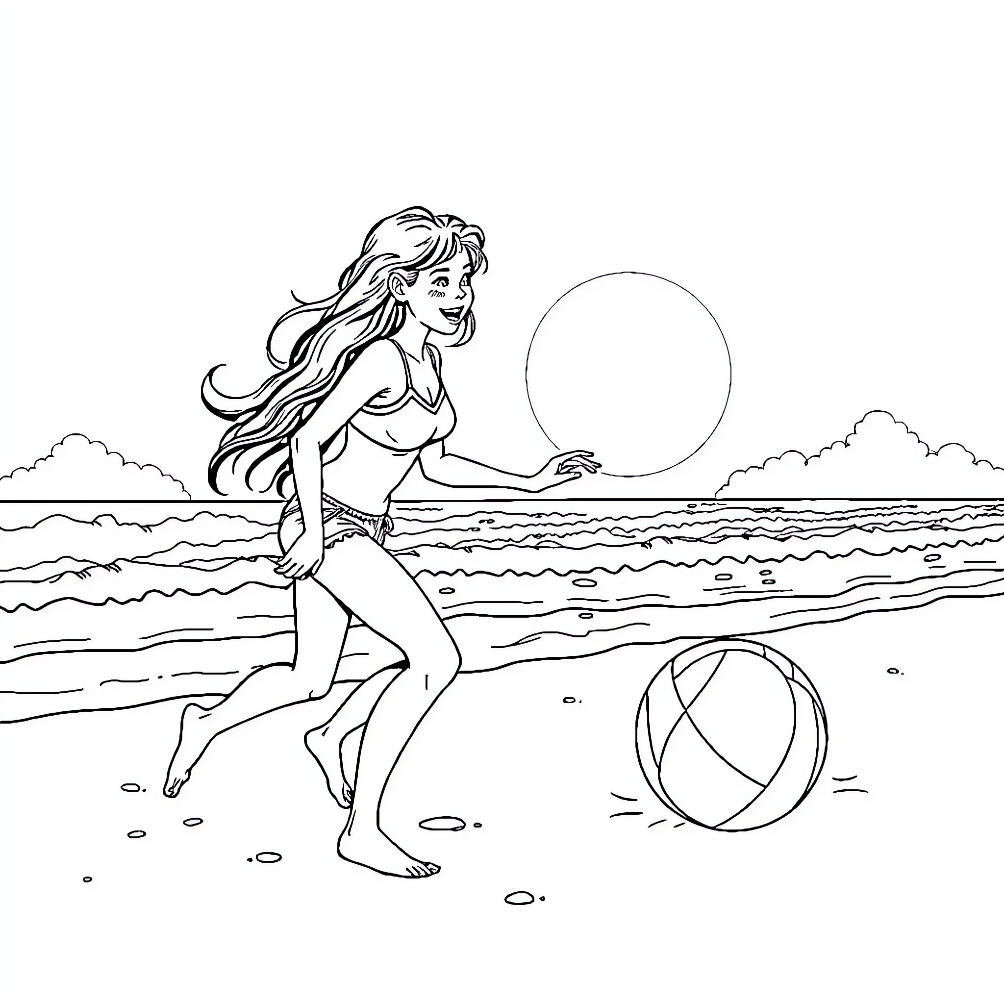 Éden Beachside Fun and Games Coloring Page (free black-and-white line drawing printable PDF for all, from beginners to advanced learners, including children, teens, adults, and seniors)