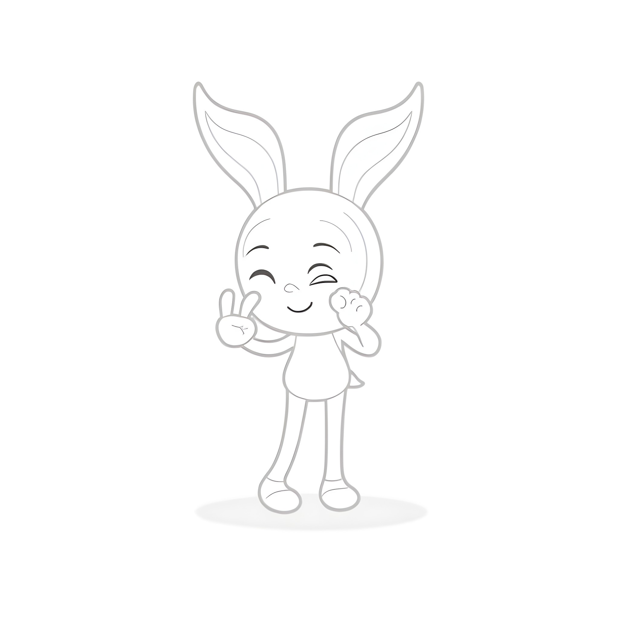 Lik cheerful bunny showing peace sign Coloring Page (free black-and-white line drawing printable PDF for all, from beginners to advanced learners, including children, teens, adults, and seniors)