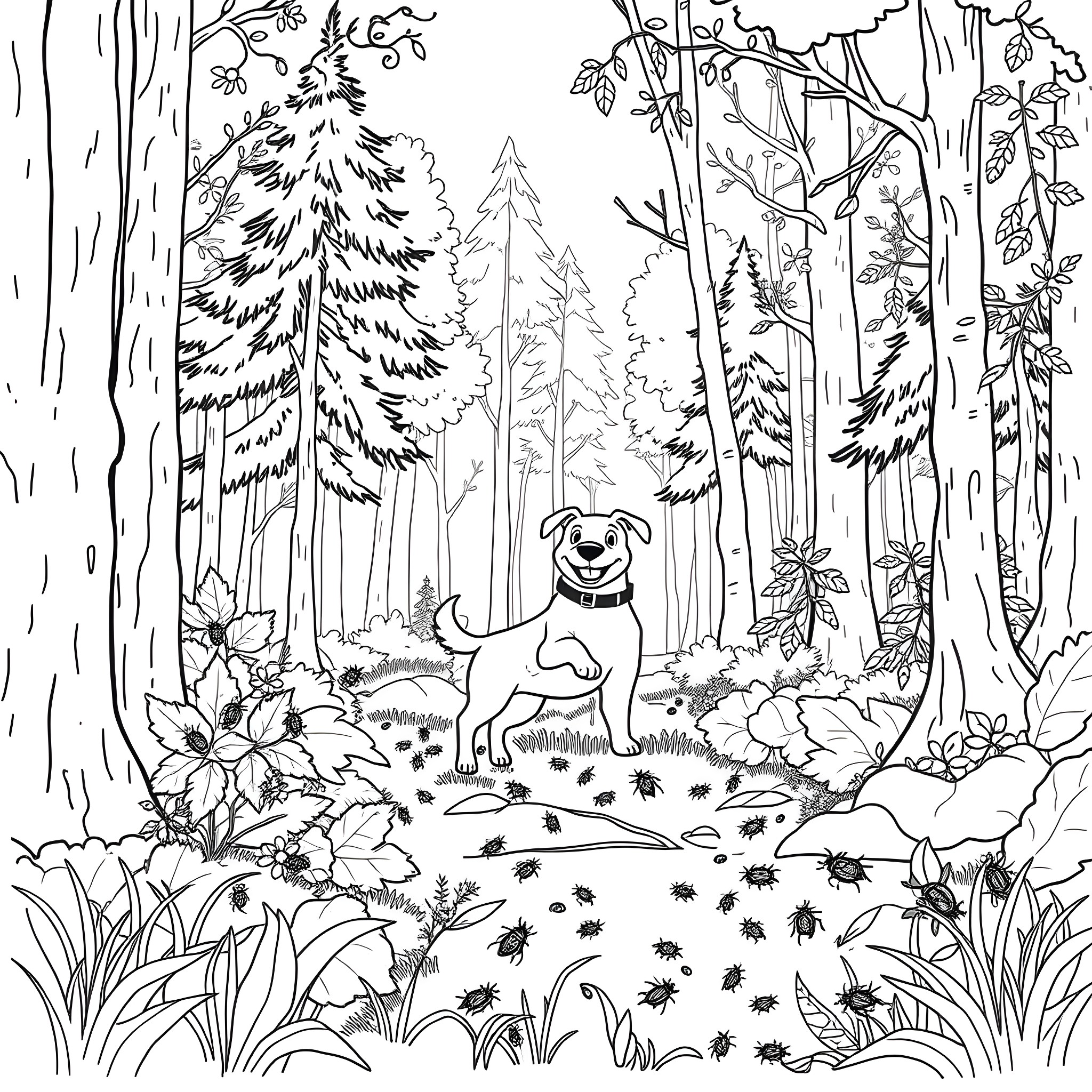 Person enjoying nature in the forest Coloring Page (free black-and-white line drawing printable PDF for all, from beginners to advanced learners, including children, teens, adults, and seniors)