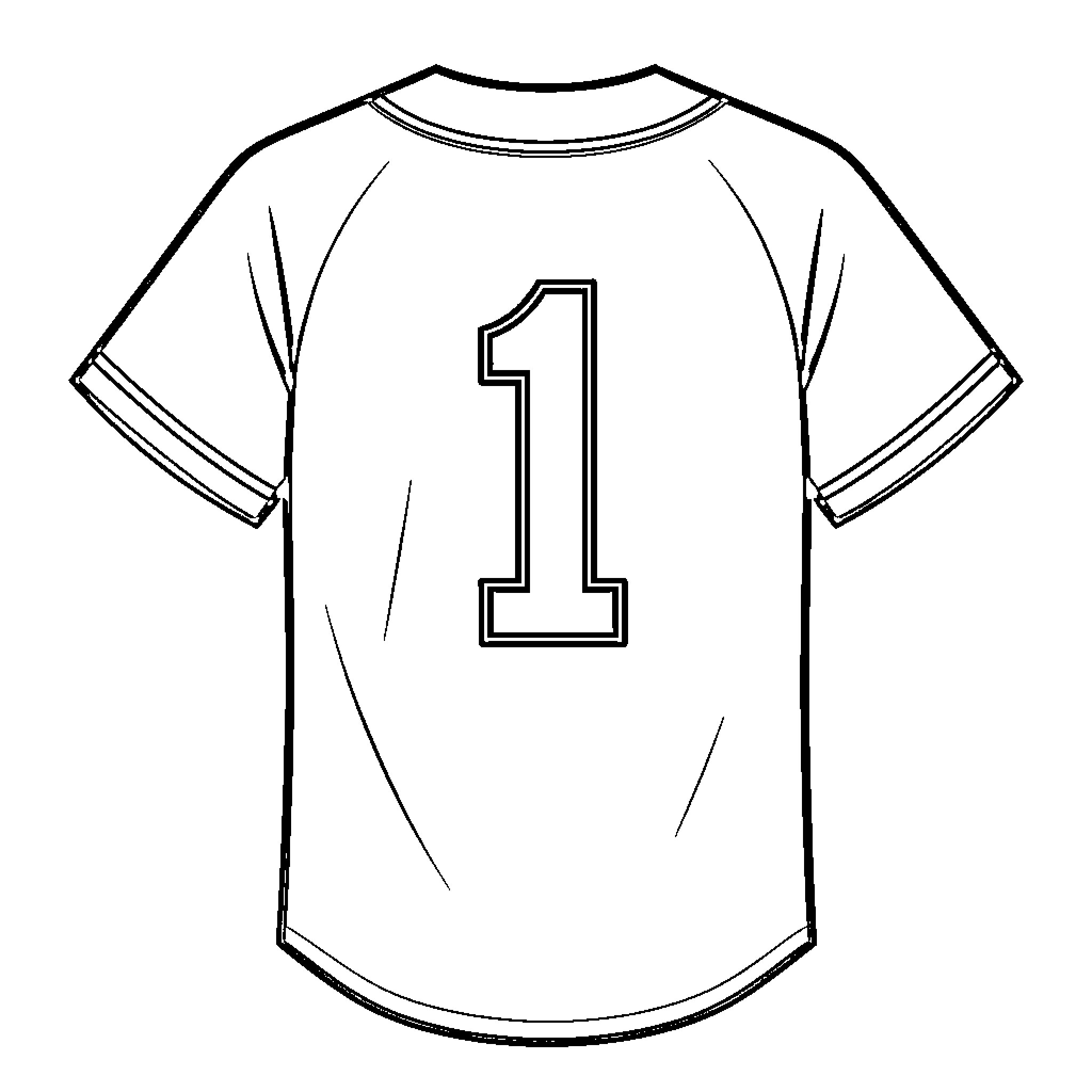Baseball Jersey with Number 1 Coloring Page (free black-and-white line drawing printable PDF for all, from beginners to advanced learners, including children, teens, adults, and seniors)