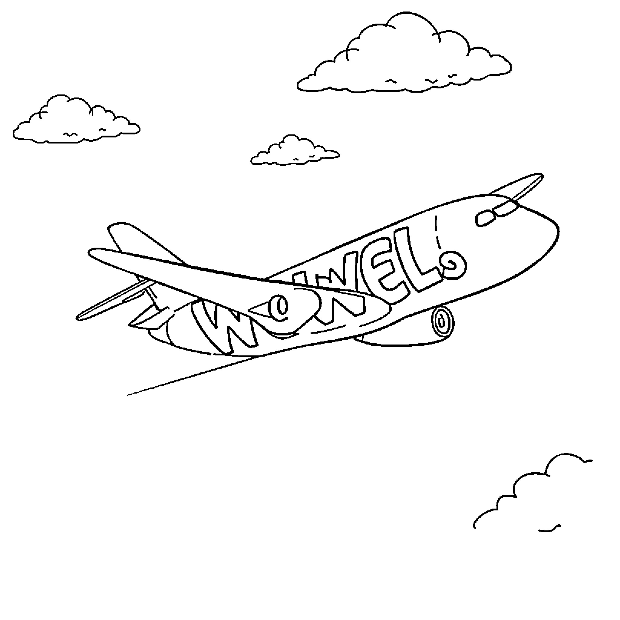 Aircraft flying through cloudy skies Coloring Page (free black-and-white line drawing printable PDF for all, from beginners to advanced learners, including children, teens, adults, and seniors)