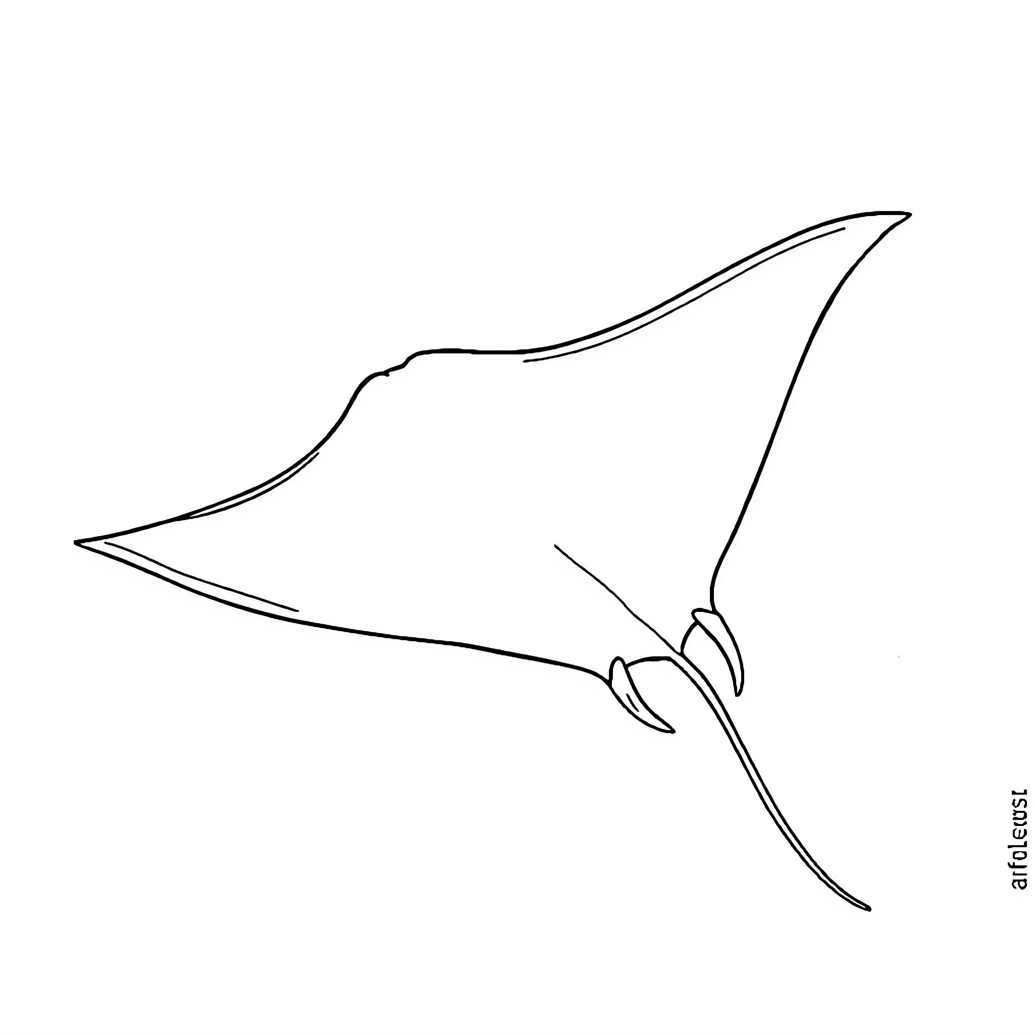 Manta Ray gliding gracefully through the water Coloring Page (free black-and-white line drawing printable PDF for all, from beginners to advanced learners, including children, teens, adults, and seniors)