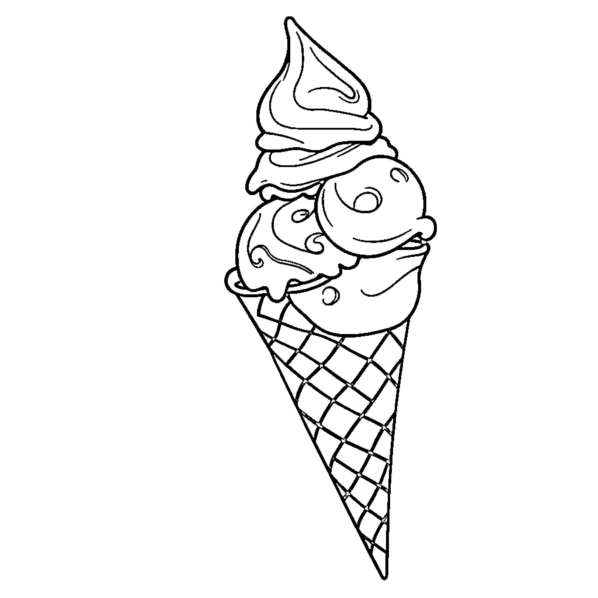 Ice Cream Cone with Playful Design Coloring Page (free black-and-white line drawing printable PDF for all, from beginners to advanced learners, including children, teens, adults, and seniors)